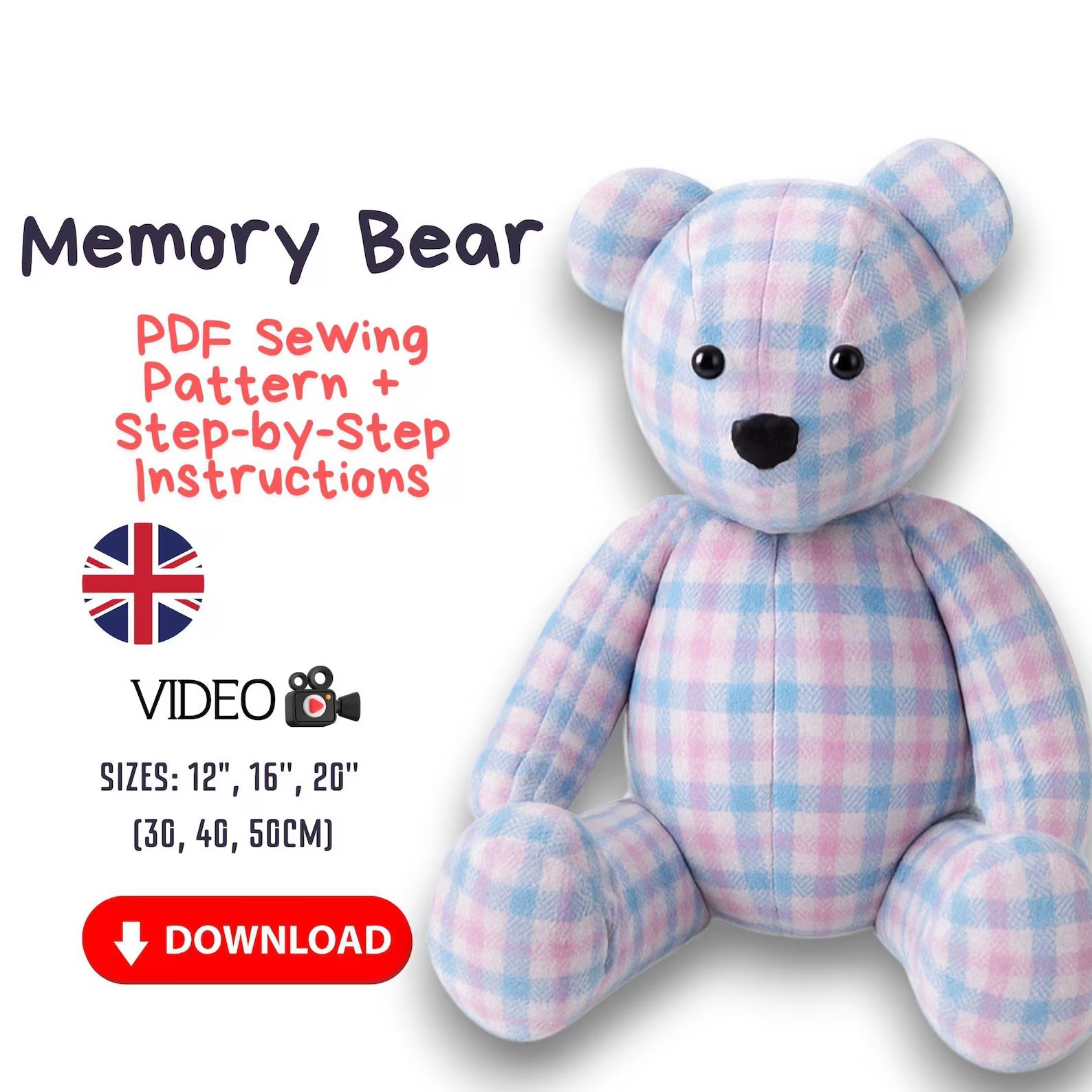 Memory Bear Sewing Pattern PDF | Keepsake Teddy Bear from Clothes