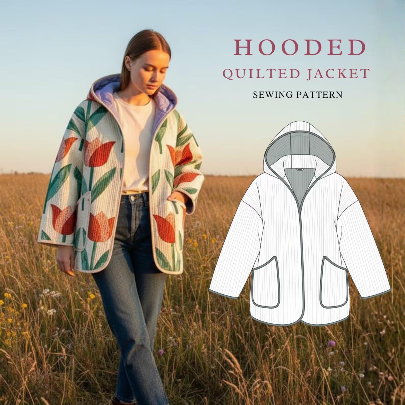 Beginner Hooded Quilted Jacket Sewing Pattern | Sizes XXS-4XL (Instant Download)