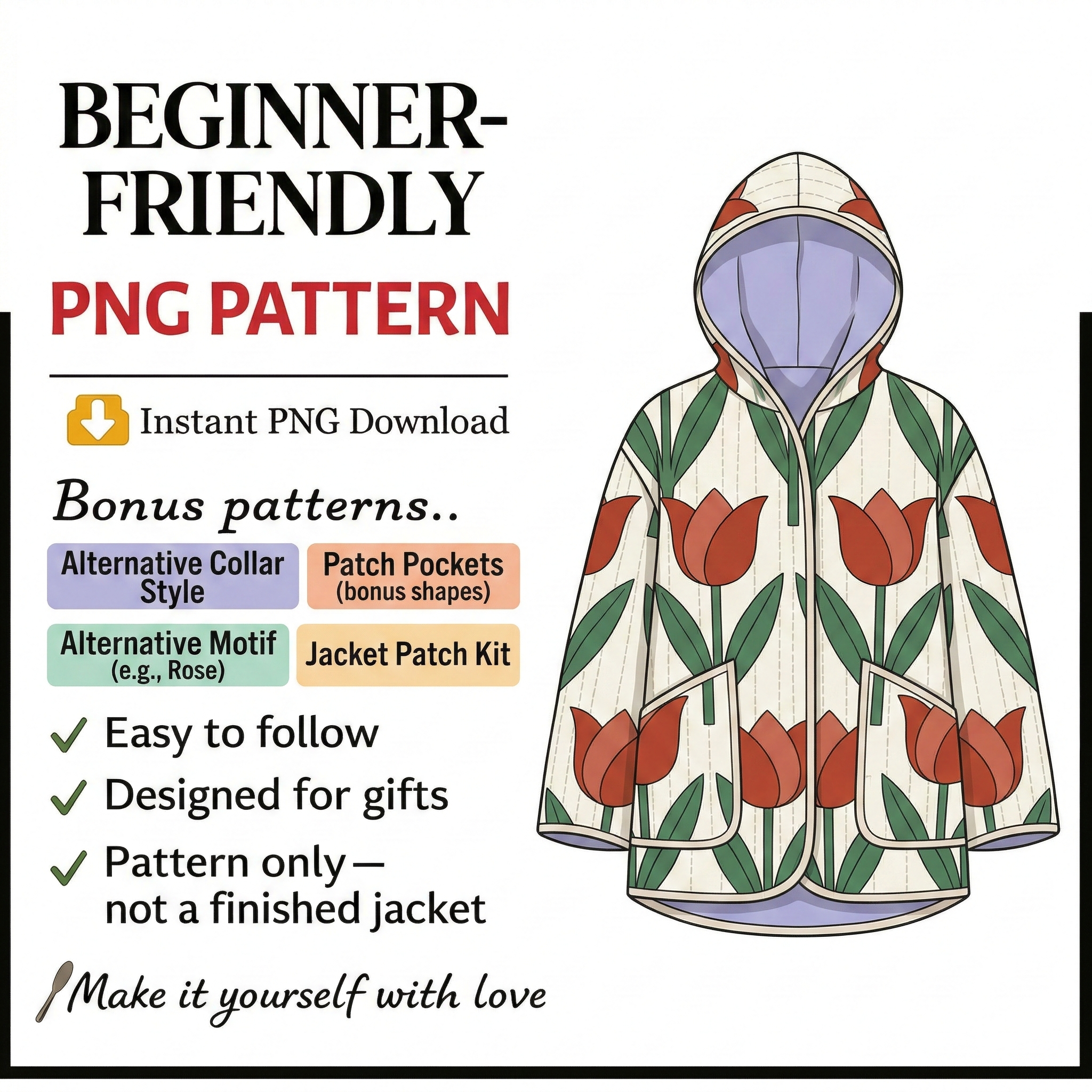 Beginner Hooded Quilted Jacket Sewing Pattern | Sizes XXS-4XL (Instant Download)