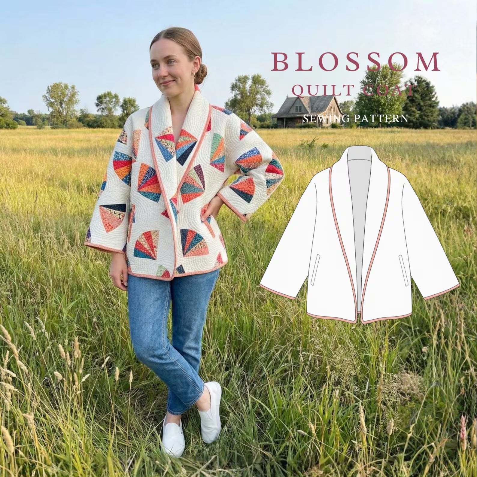 Blossom Quilt coat Sewing Pattern | beginner friendly, Sizes XXS-4XL | jacket pattern |(Instant Download)