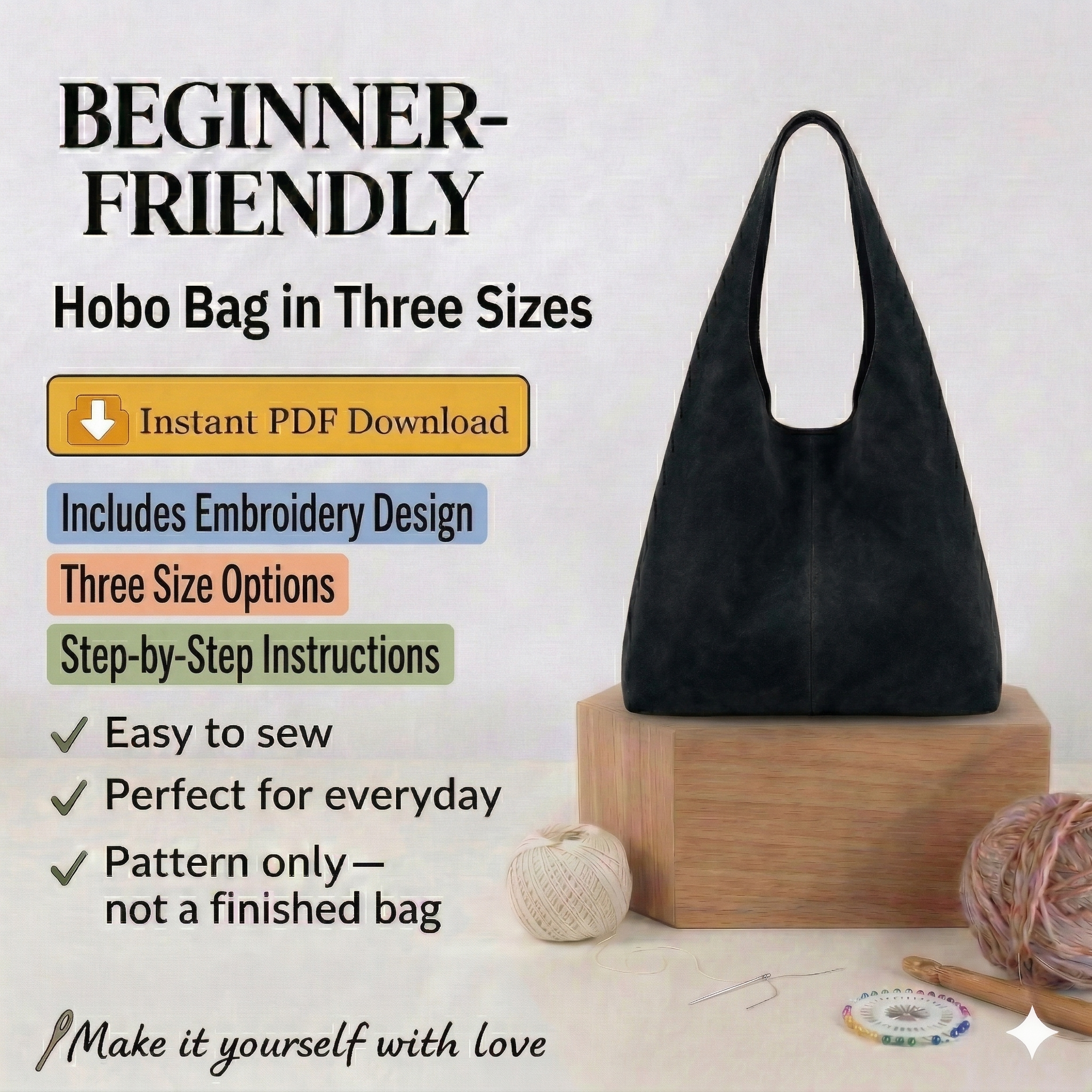 Boho Hobo Bag Sewing Pattern PDF , Three size
