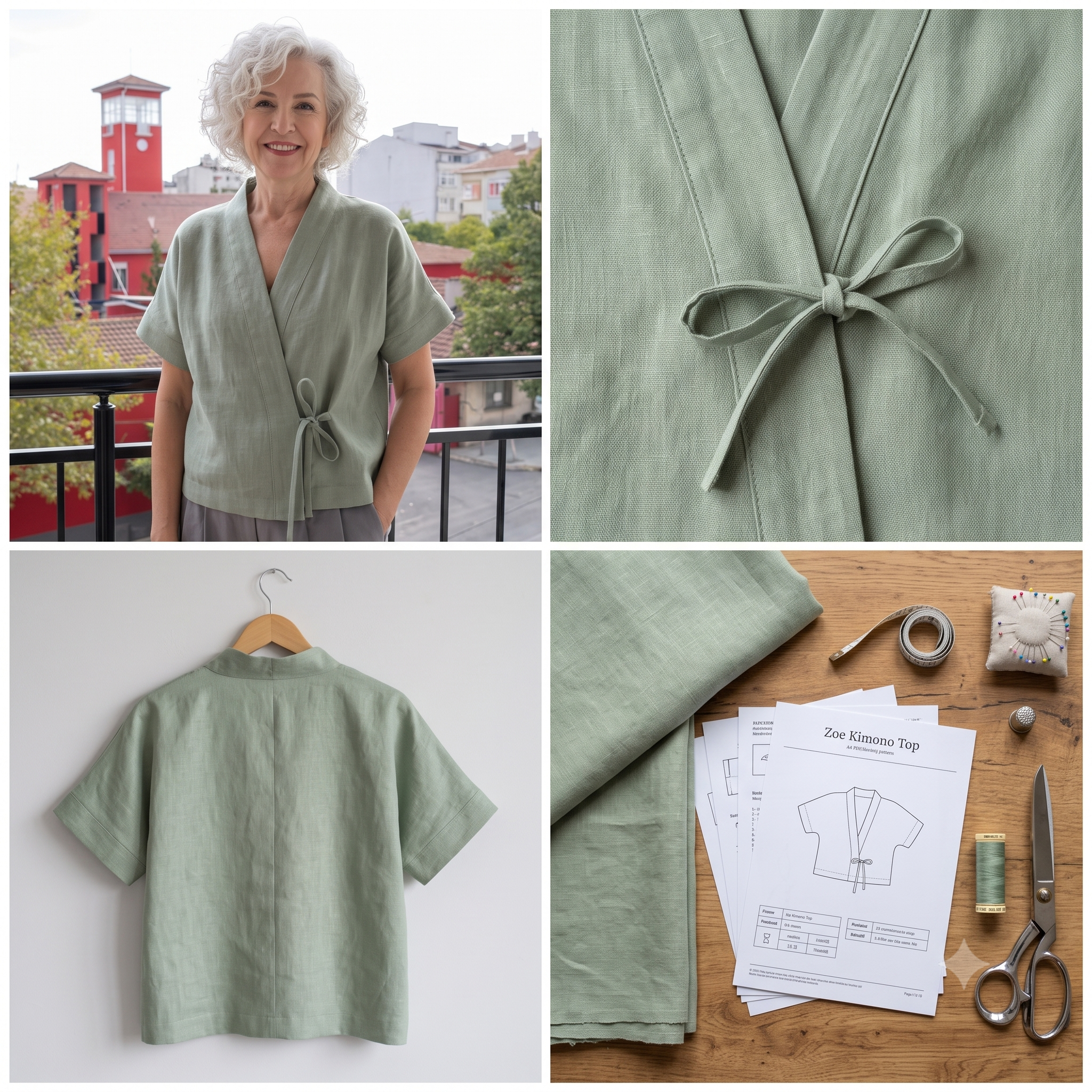 Kimono Top Sewing Pattern PDF | Zoe Boxy Kimono Pattern for Women, Tie Closure Short Sleeve Top, Beginner, Sizes XS-4XL, Instant Download