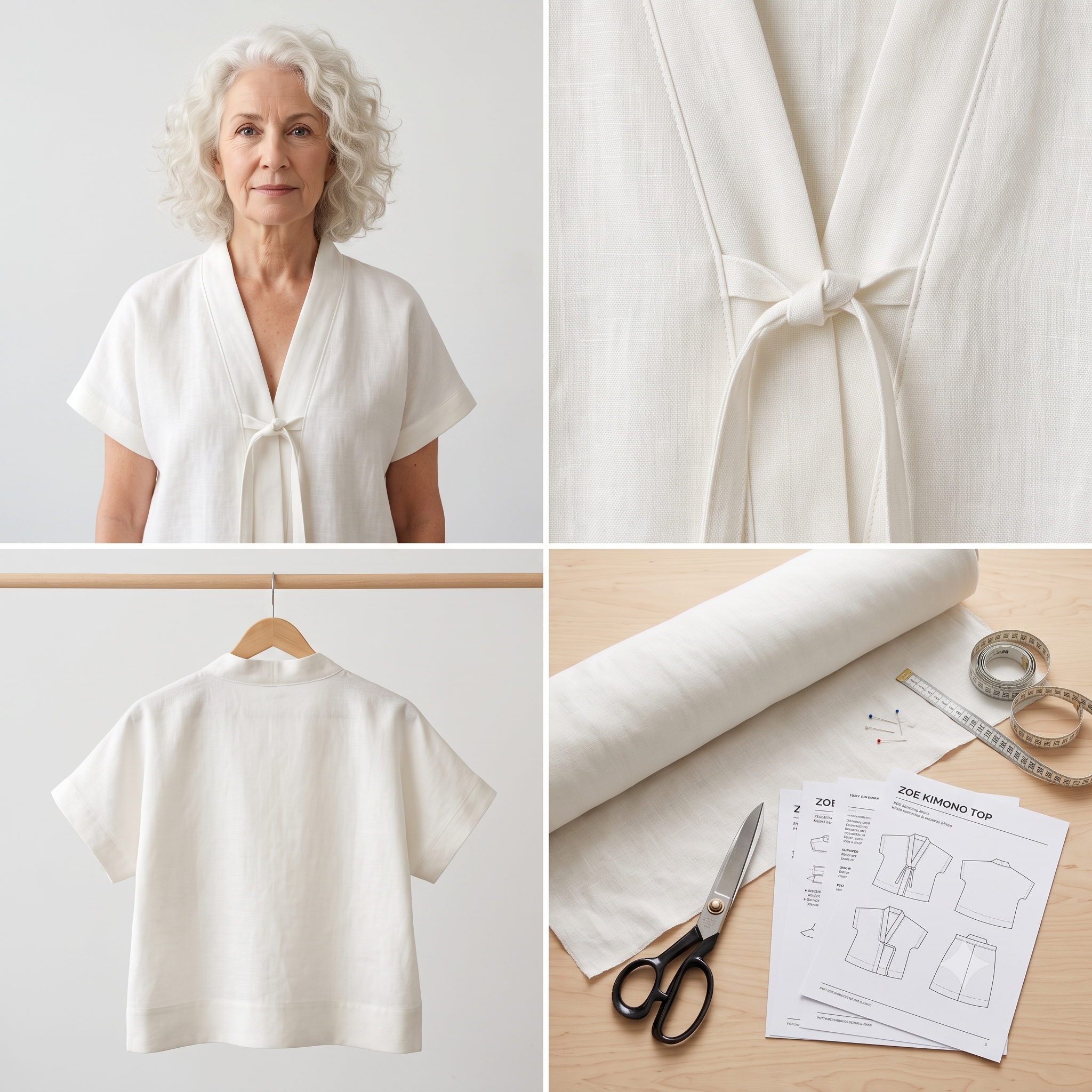 Kimono Top Sewing Pattern PDF | Zoe Boxy Kimono Pattern for Women, Tie Closure Short Sleeve Top, Beginner, Sizes XS-4XL, Instant Download