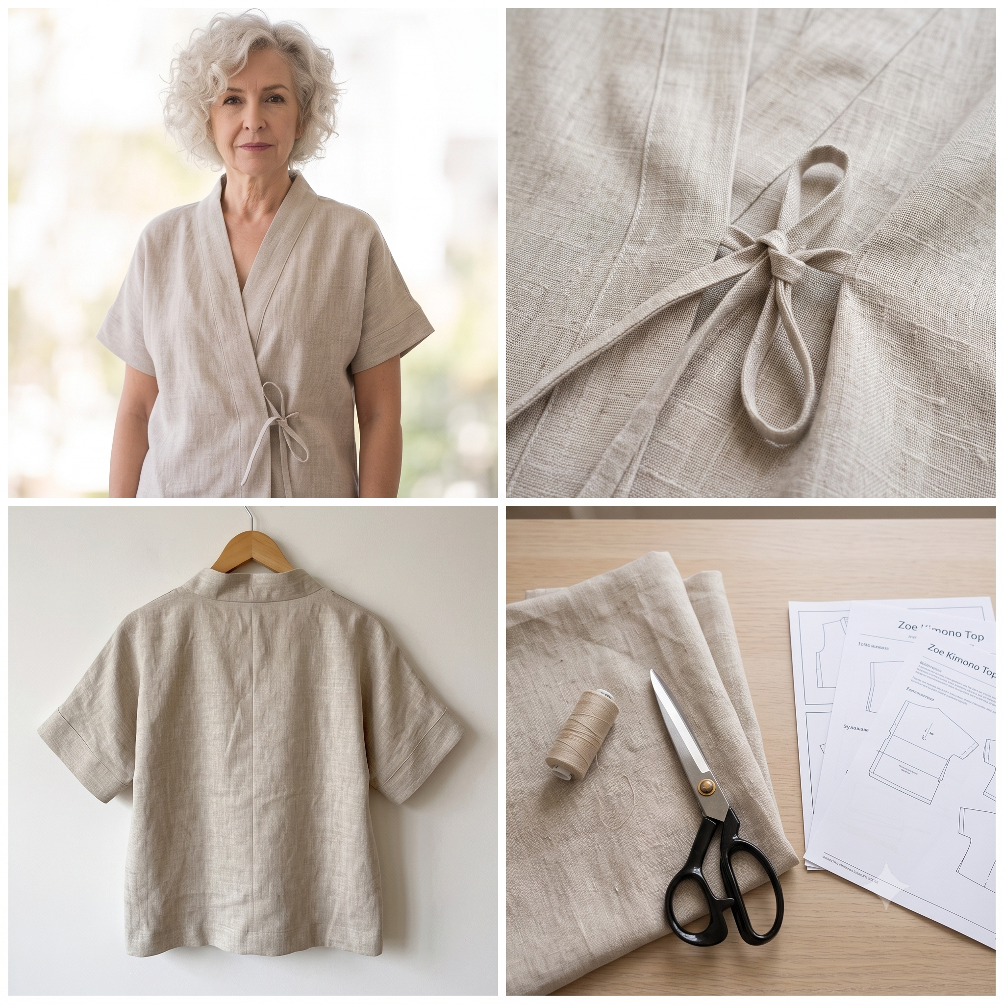Kimono Top Sewing Pattern PDF | Zoe Boxy Kimono Pattern for Women, Tie Closure Short Sleeve Top, Beginner, Sizes XS-4XL, Instant Download