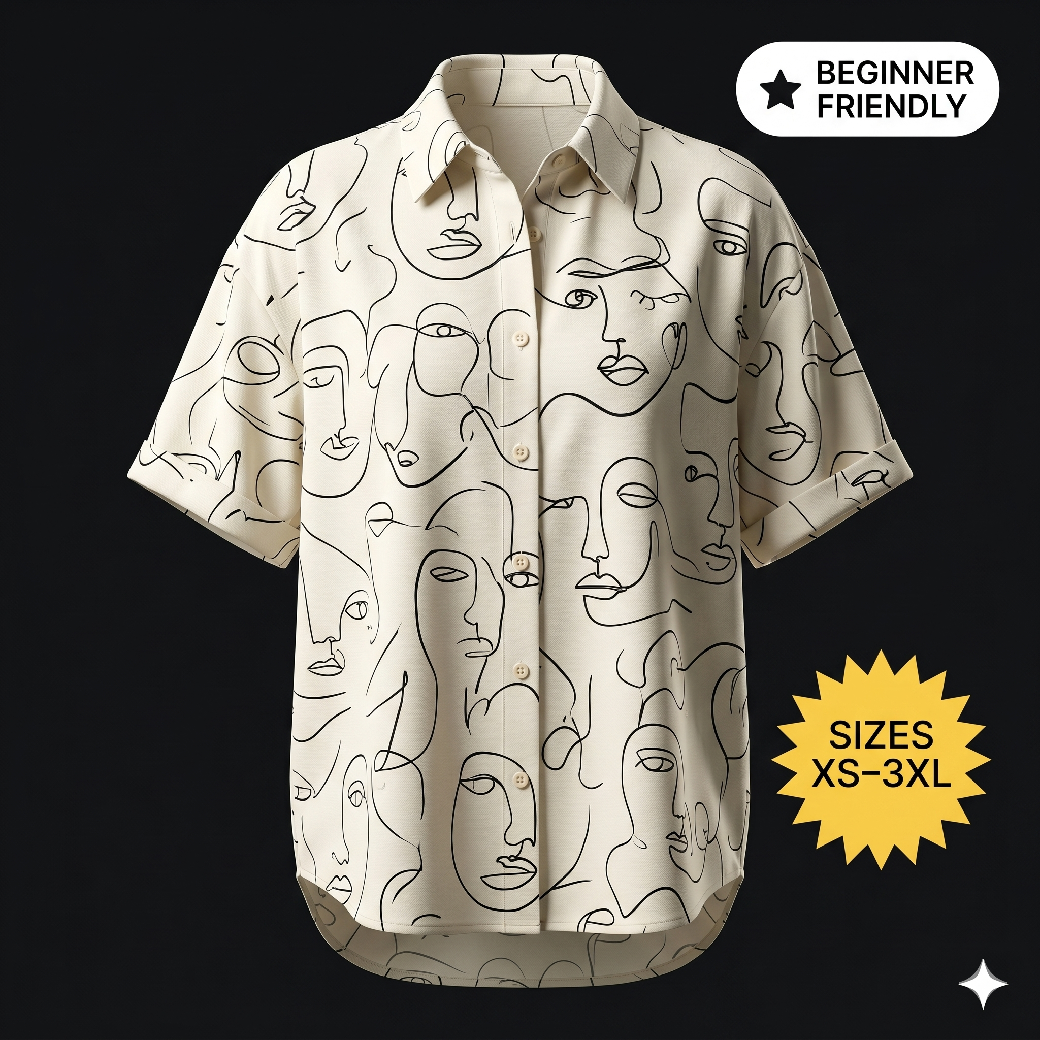 Women's Summer Shirt Sewing Pattern: PDF Short Sleeve Button Down - Oversized Aesthetic Blouse