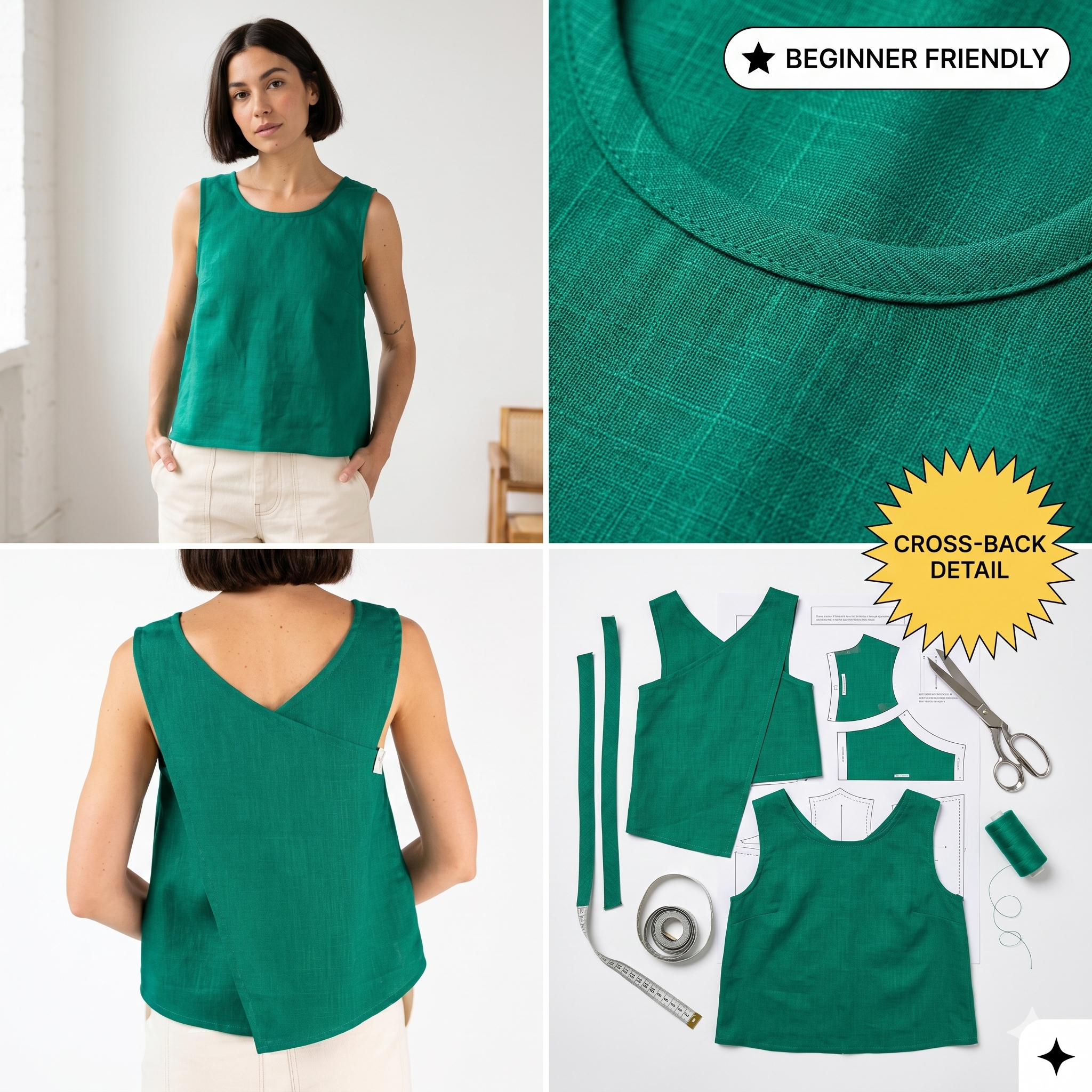 Cross Back Top Sewing Pattern | Easy Sewing Pattern PDF for Beginners | XS-XL | Instant Download | A0, A4, Easy Instructions, Video Tutorial