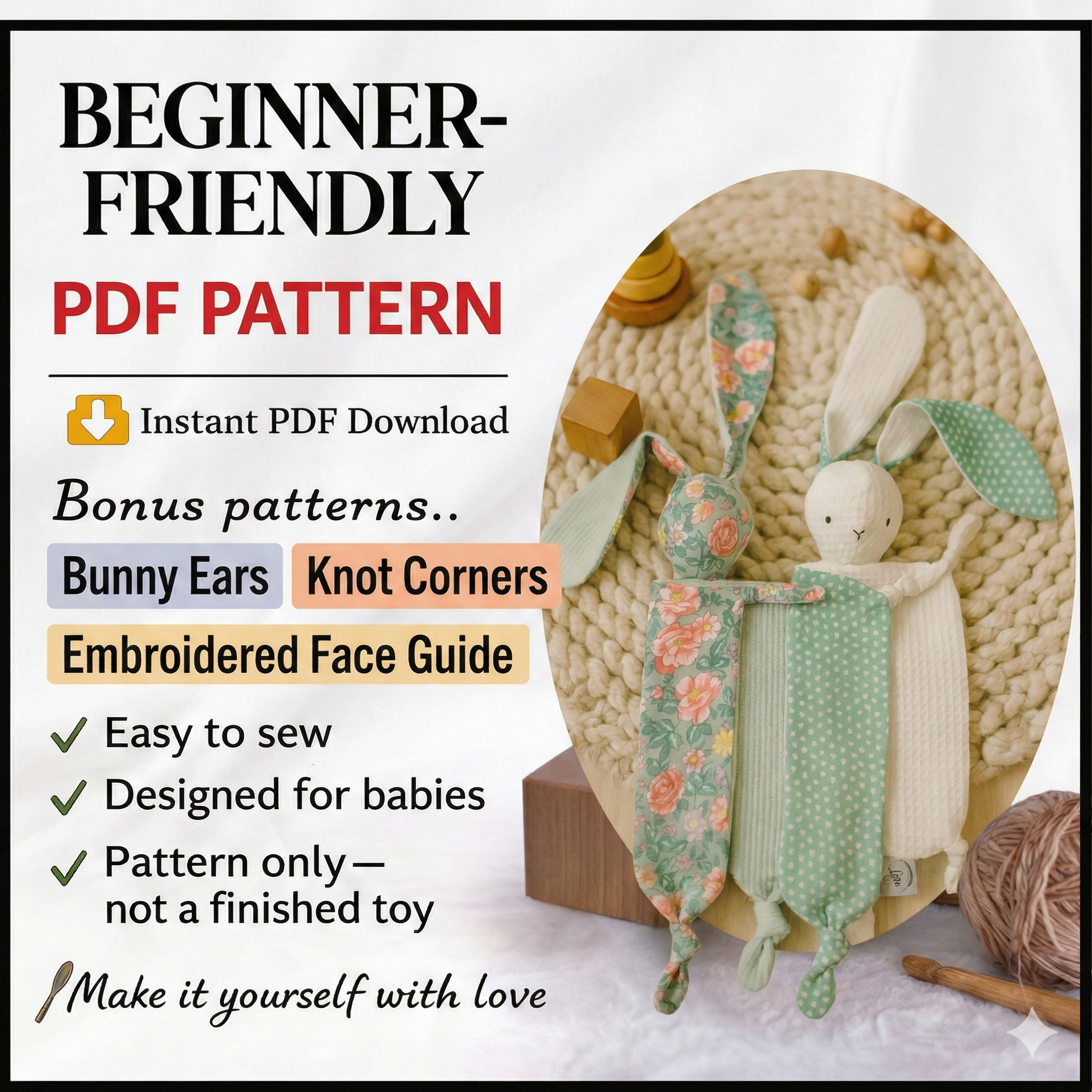 Cuddle blanket | PDF sewing pattern | instructions and video tutorial | gift for a child | comfort blanket | cuddle | easy to make.