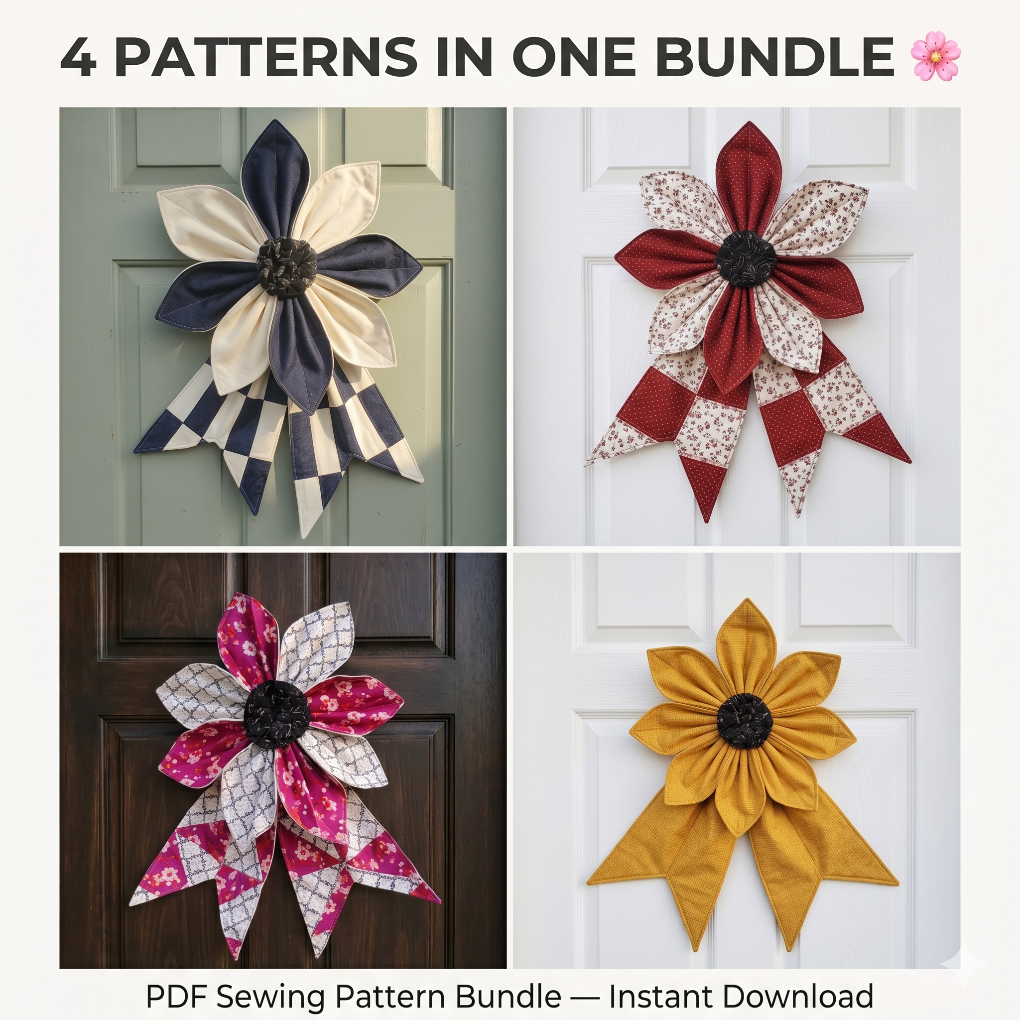 DIY Giant Quilted Flower Bow pdf Sewing Patterns Bundle (Digital Download)