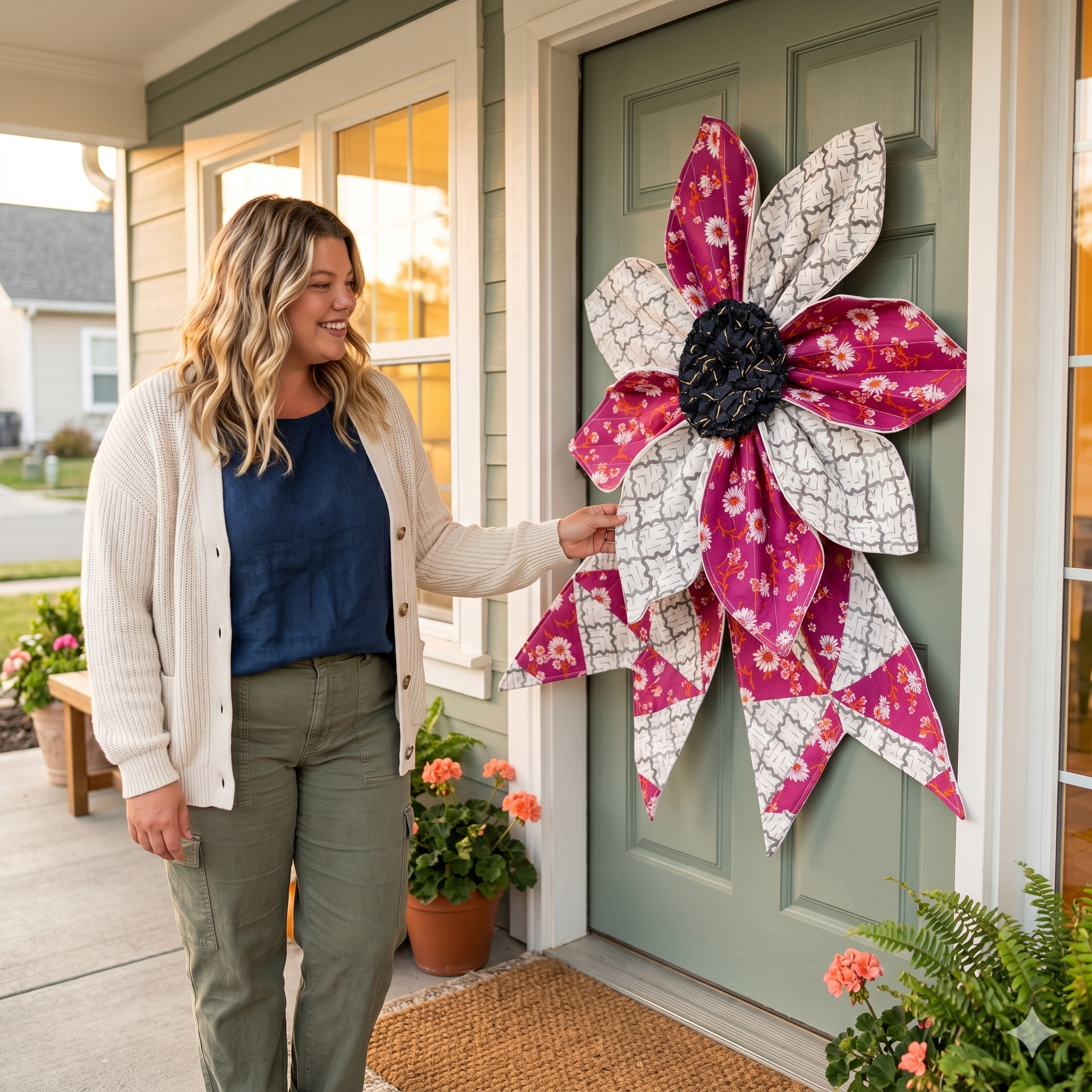 DIY Big Quilted Fabric Flower Bow Pattern, Large Patchwork Bow Sewing PDF, Front door Handmade Giant Fabric Bow Pattern Decoration