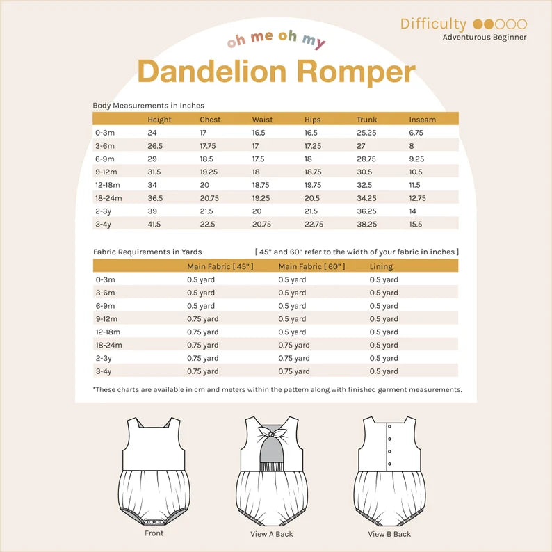 Dandelion Romper PDF Sewing Pattern