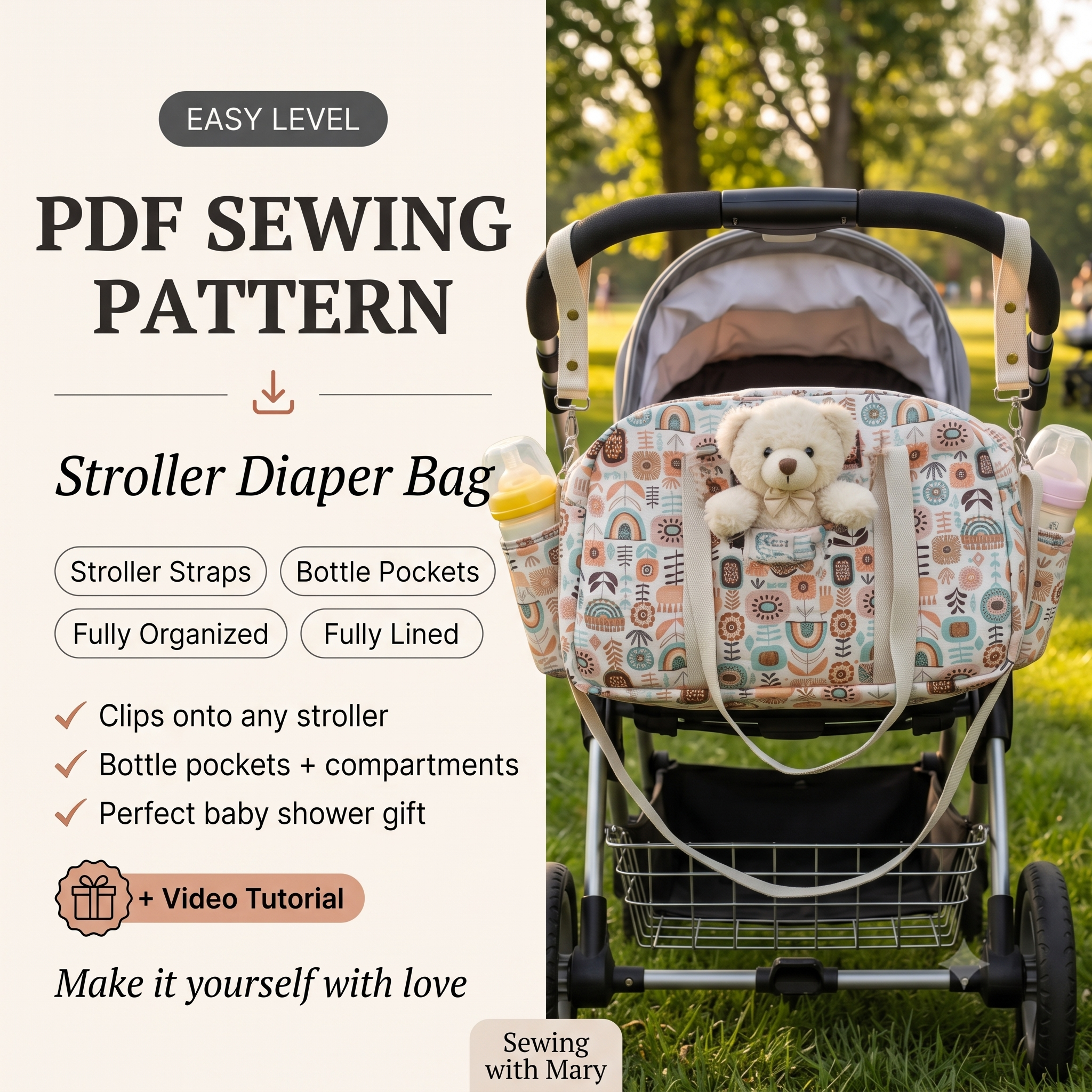 Diaper Bag — Sewing Pattern (PDF + Video) | Stroller Diaper Bag & Travel Tote