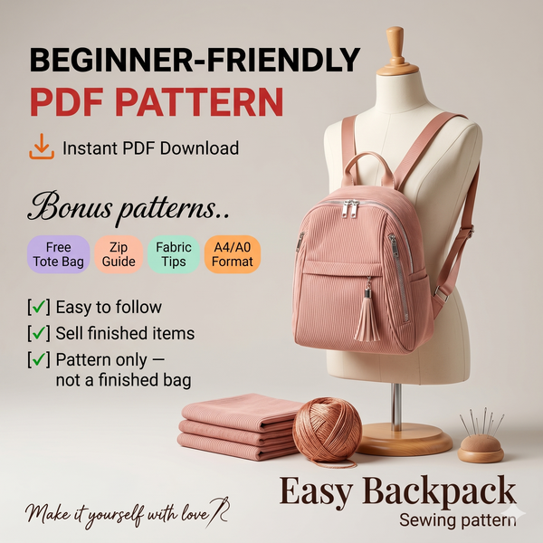 free sewing pattern for a simply go mini backpack LindSport PDF (includes an A0 File, Projector File and Video!) Cute Small Backpack FREE sewing