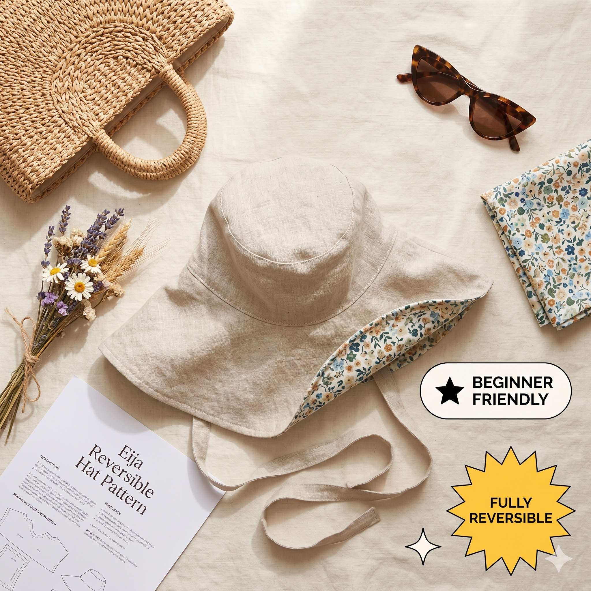 ✨ Eija Reversible Bucket Hat – Instant Download PDF Sewing Pattern