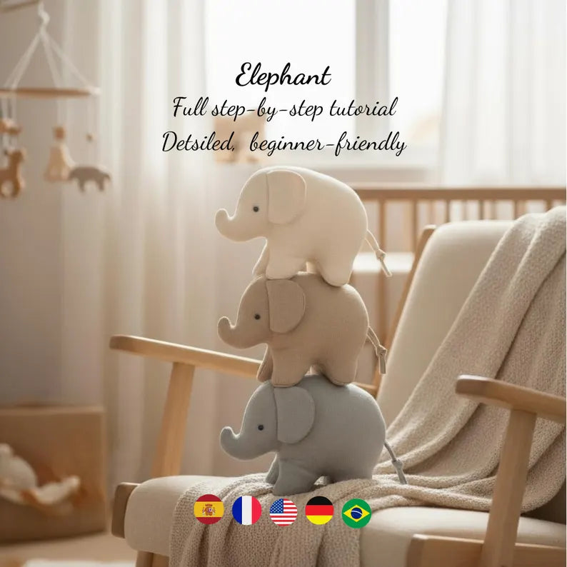 Elephant Sewing Pattern – Fabric Elephant Patterns, Easy Plush Animal Patterns for Beginners (PDF), DIY Soft Toy Pattern