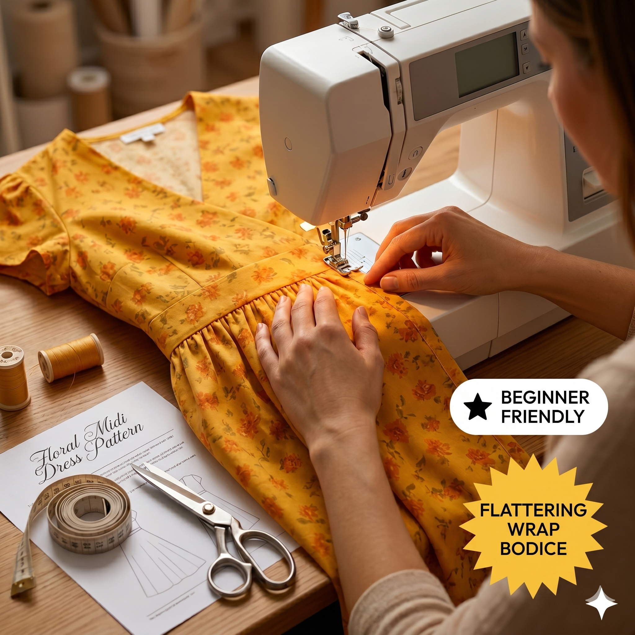 Floral Midi Dress Sewing Pattern: A-Line Summer Dress (XS-4XL) (Digital Download)