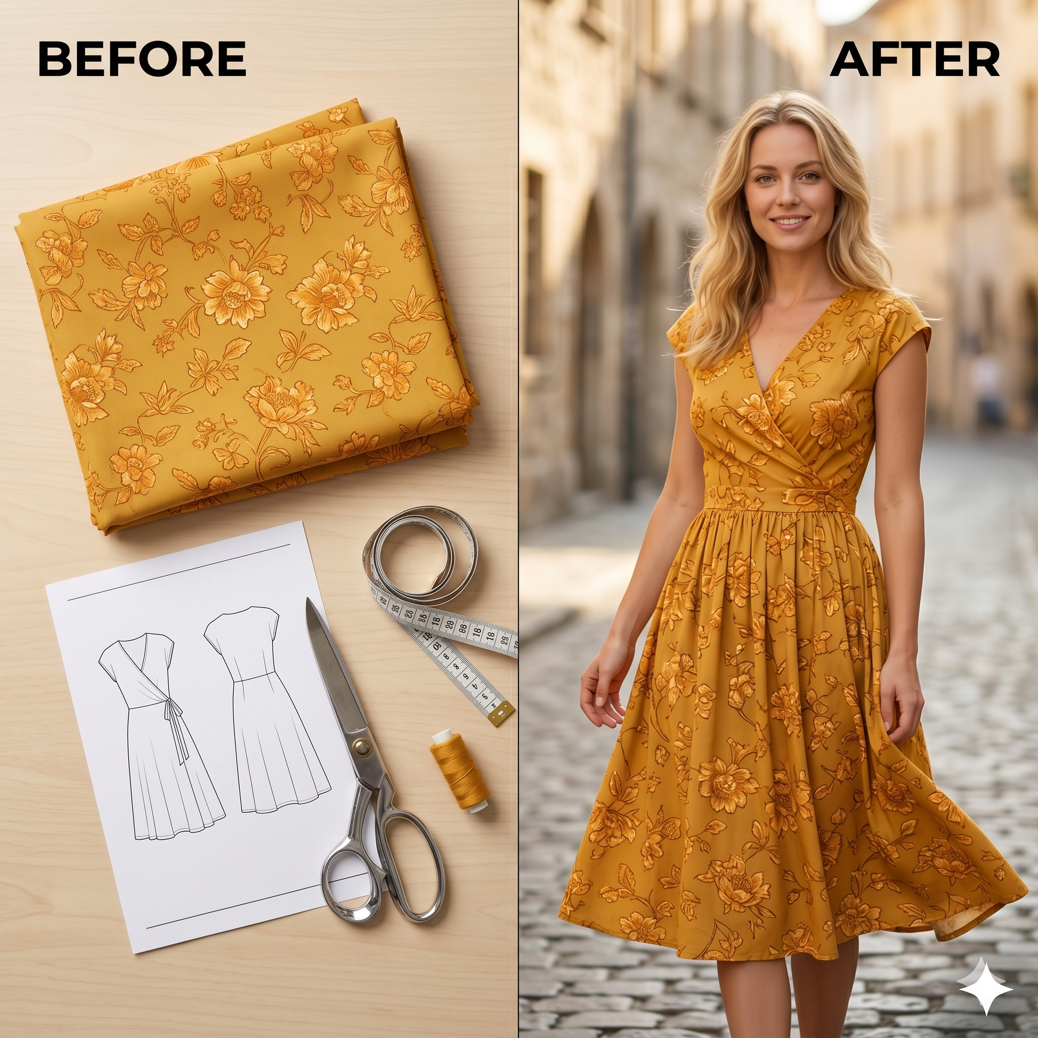Floral Midi Dress Sewing Pattern: A-Line Summer Dress (XS-4XL) (Digital Download)
