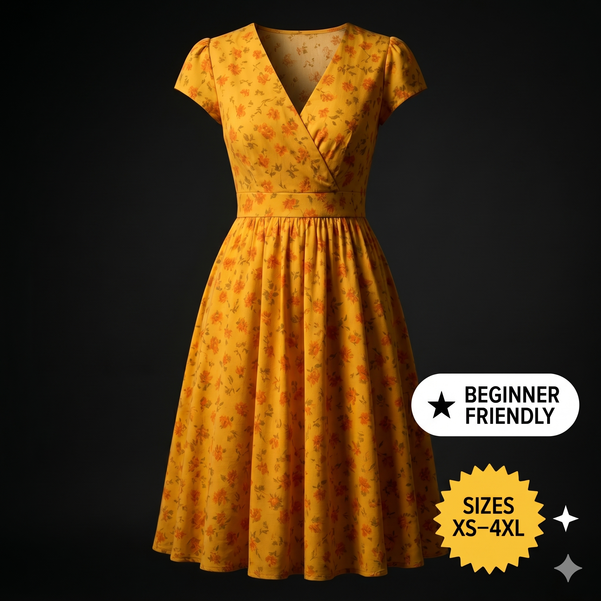 Floral Midi Dress Sewing Pattern: A-Line Summer Dress (XS-4XL) (Digital Download)