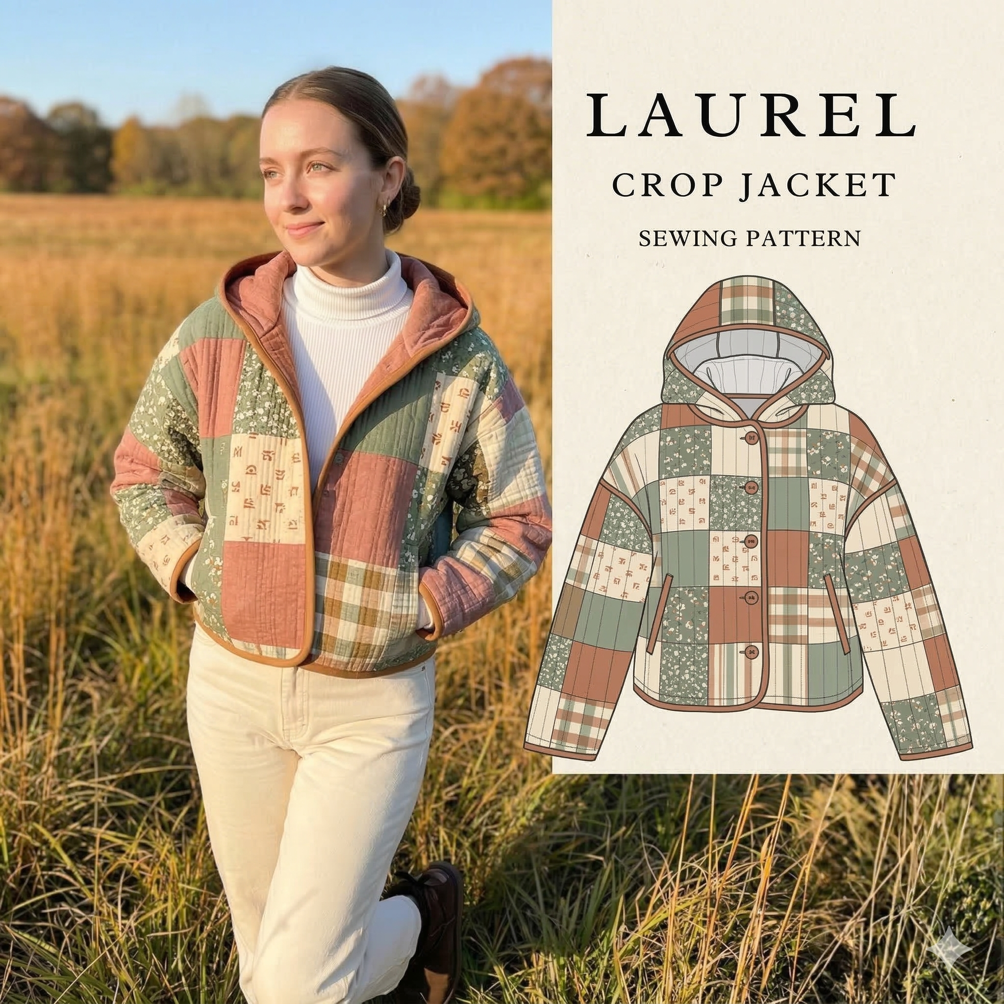 Laurel Crop Jacket Sewing Pattern | Beginner Friendly, Sizes XXS-4XL (Instant Download)