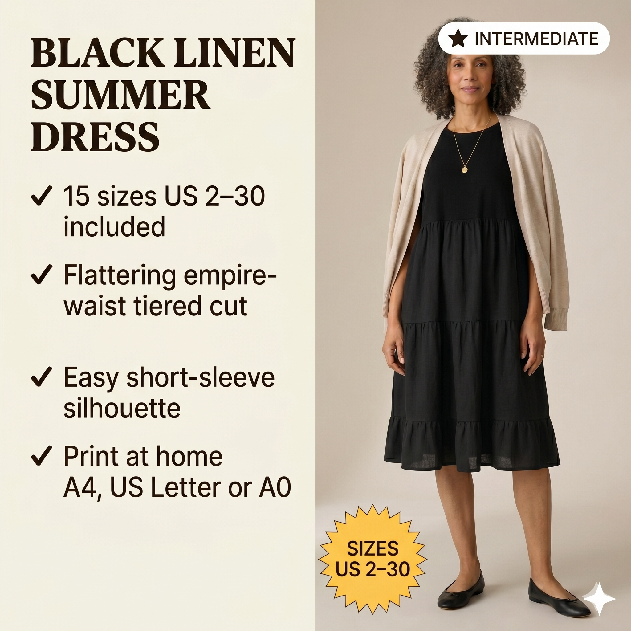 Two-Fabric Gathered Midi Dress – Instant Download PDF Sewing Pattern