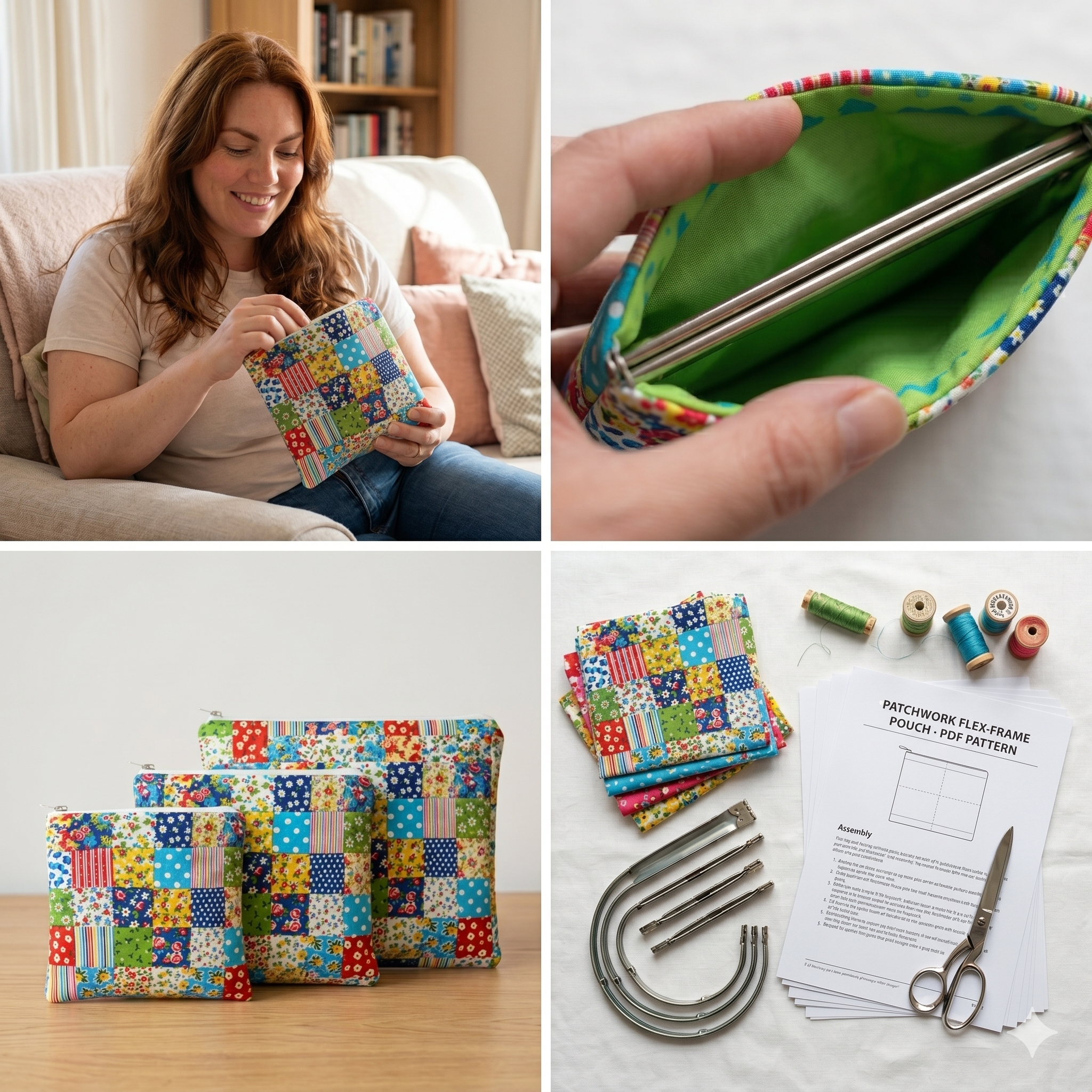Flex Frame Pouch Sewing Pattern PDF – 4 Sizes, Easy Snap Pouch, Coin Purse, Glasses Case