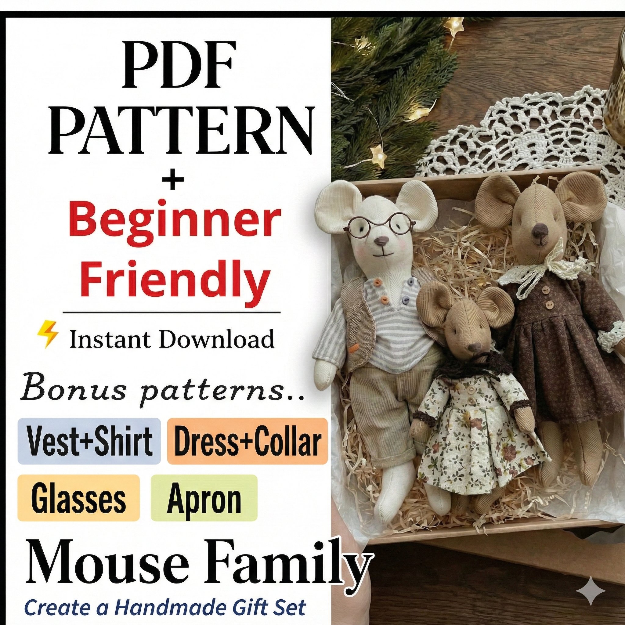 Mouse Family Sewing Pattern Set PDF