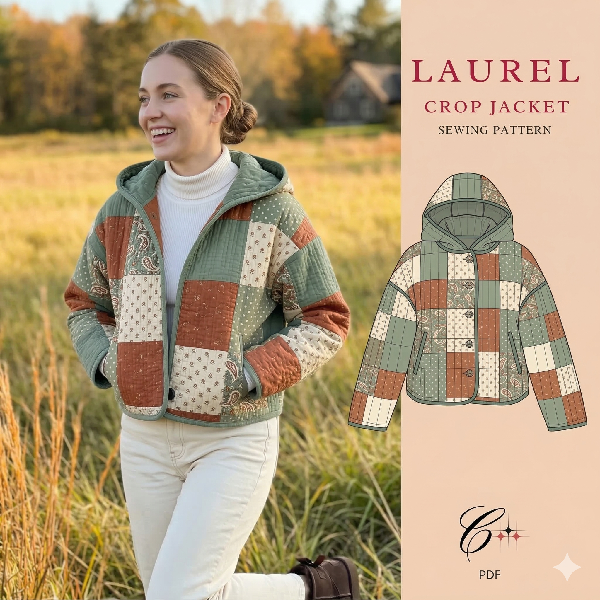 Laurel Crop Jacket Sewing Pattern | Beginner Friendly, Sizes XXS-4XL (Instant Download)