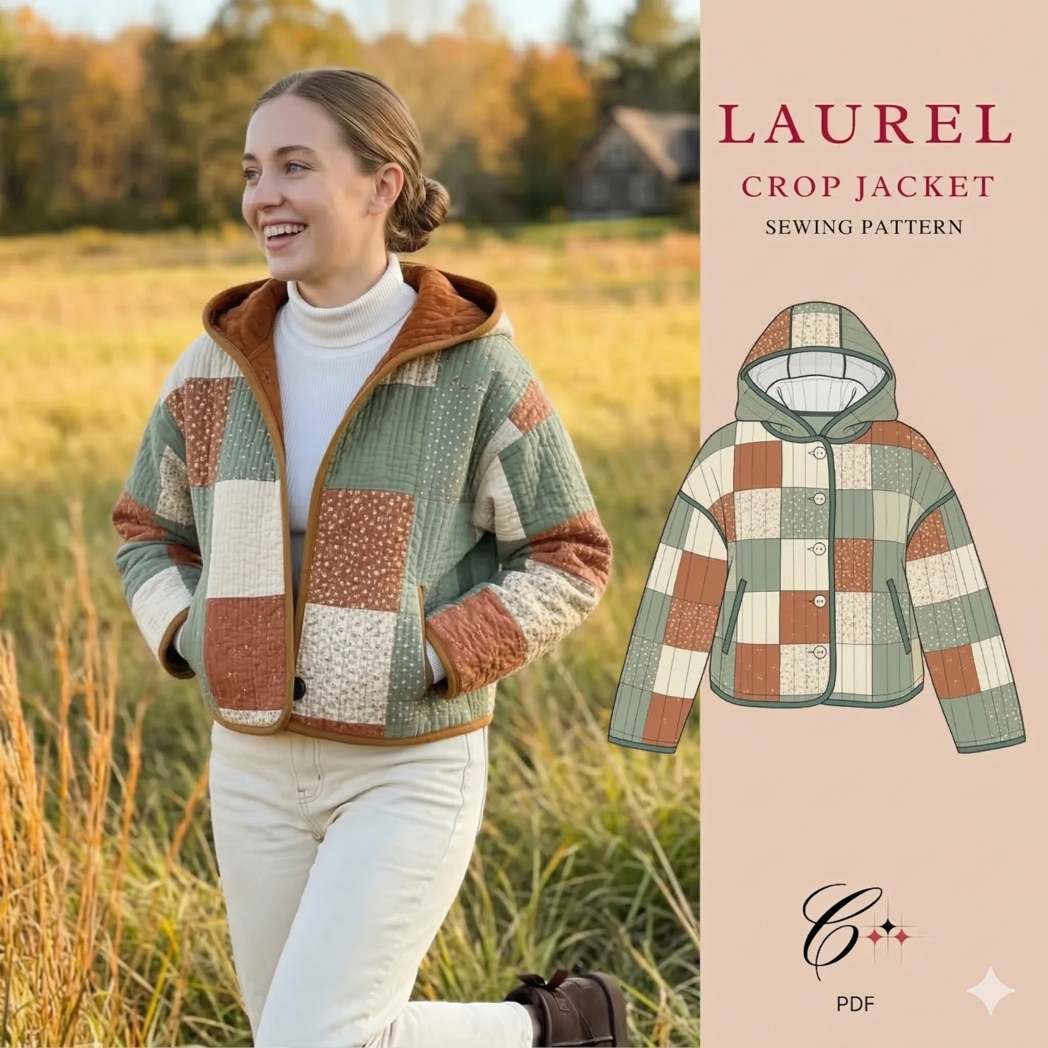 Laurel Crop Jacket Sewing Pattern | Beginner Friendly, Sizes XXS-4XL (Instant Download)