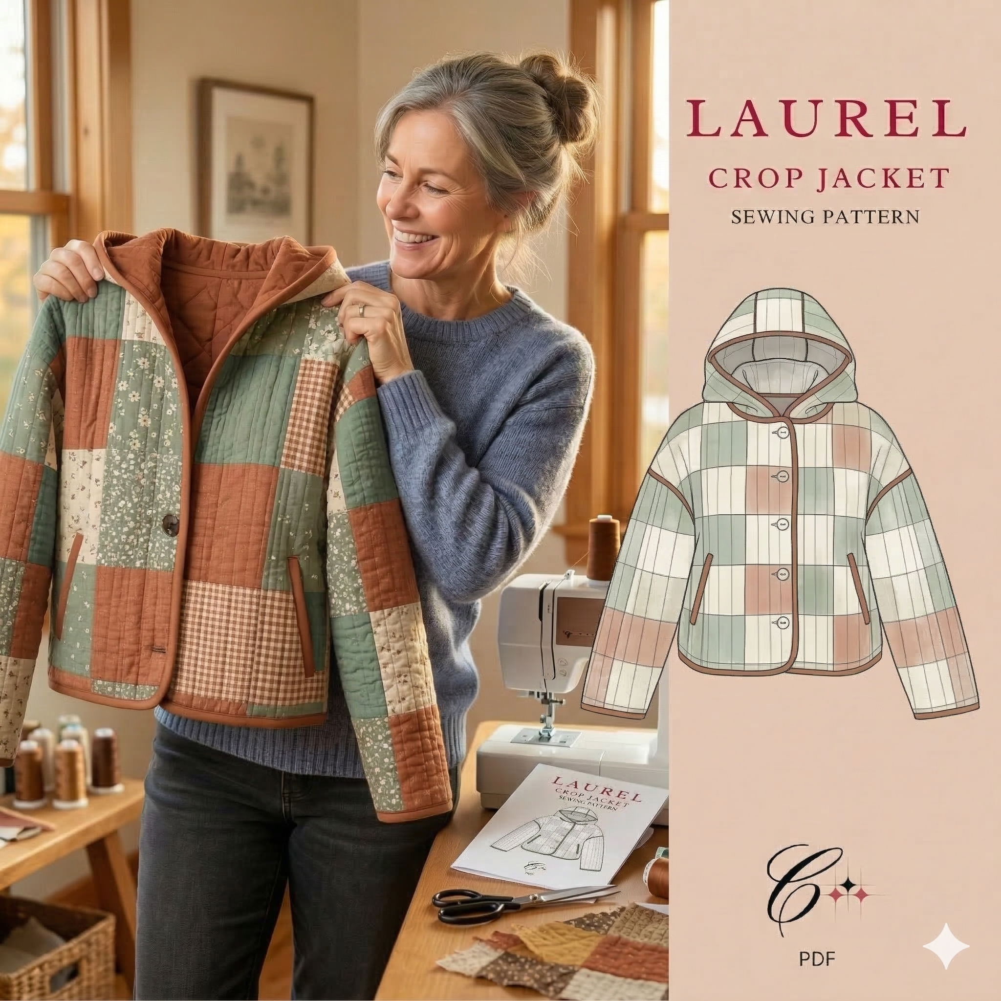 Laurel Crop Jacket Sewing Pattern | Beginner Friendly, Sizes XXS-4XL (Instant Download)