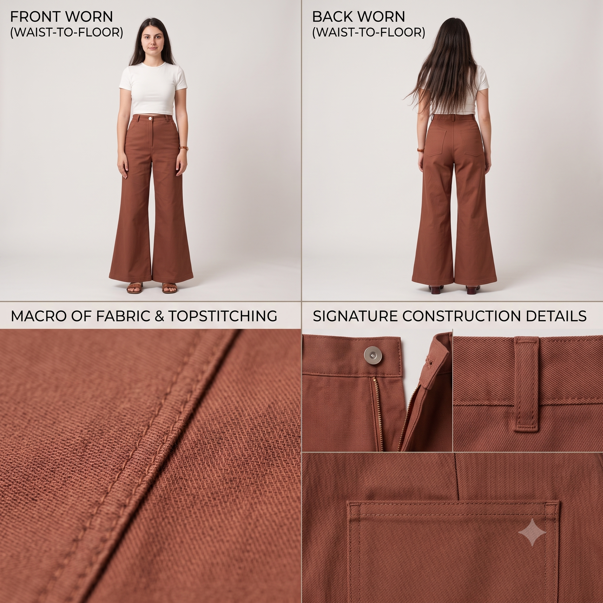 Flare Pants & Shorts Sewing Pattern PDF – Women's 2-in-1 Wide-Leg Trousers and Shorts – Sizes 32-50 – High-Waist Jeans-Style with 3 Length Options – Layered Multi-Format – Instant Download