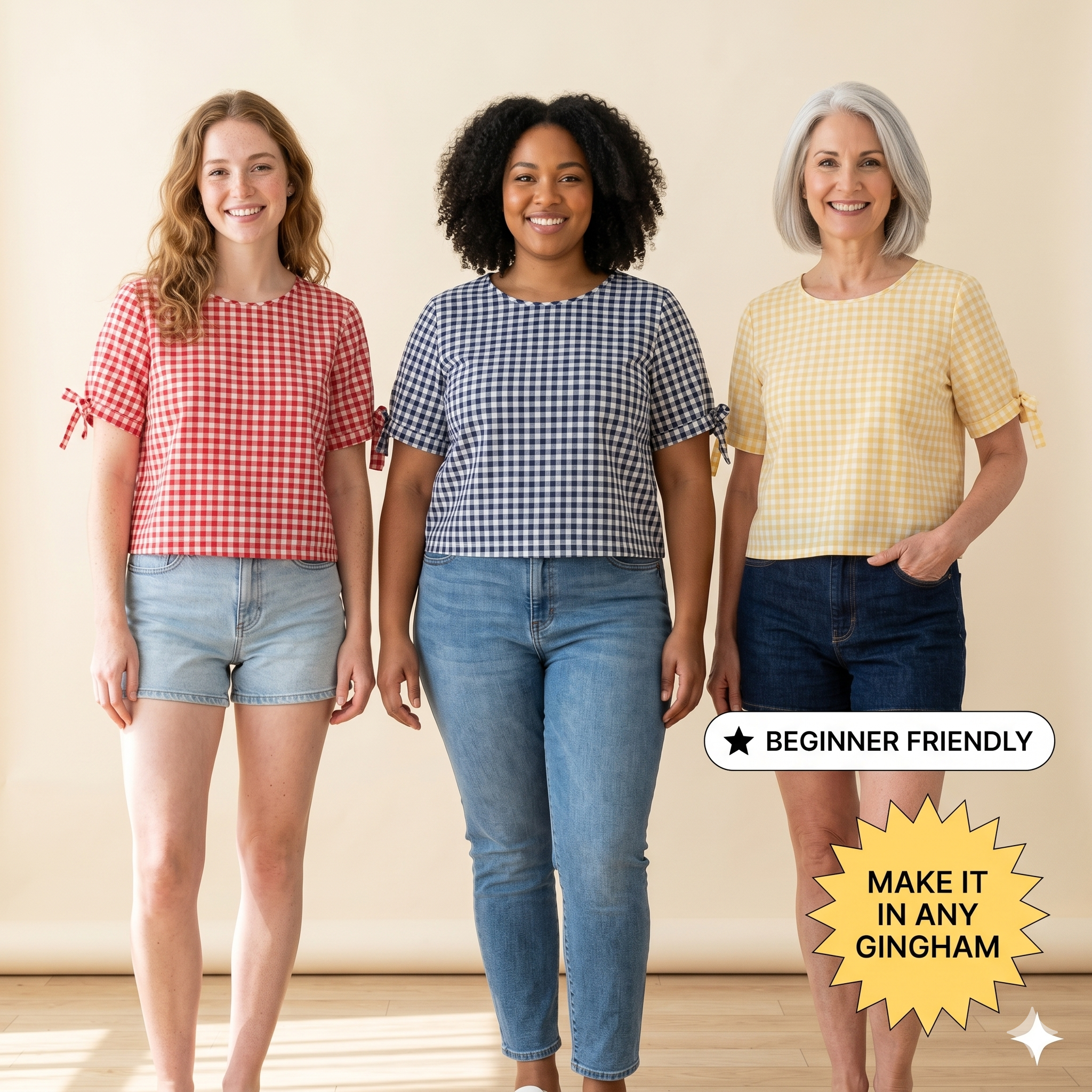 ✨ Gingham Bow Cuff Crop Top – Instant Download PDF Sewing Pattern