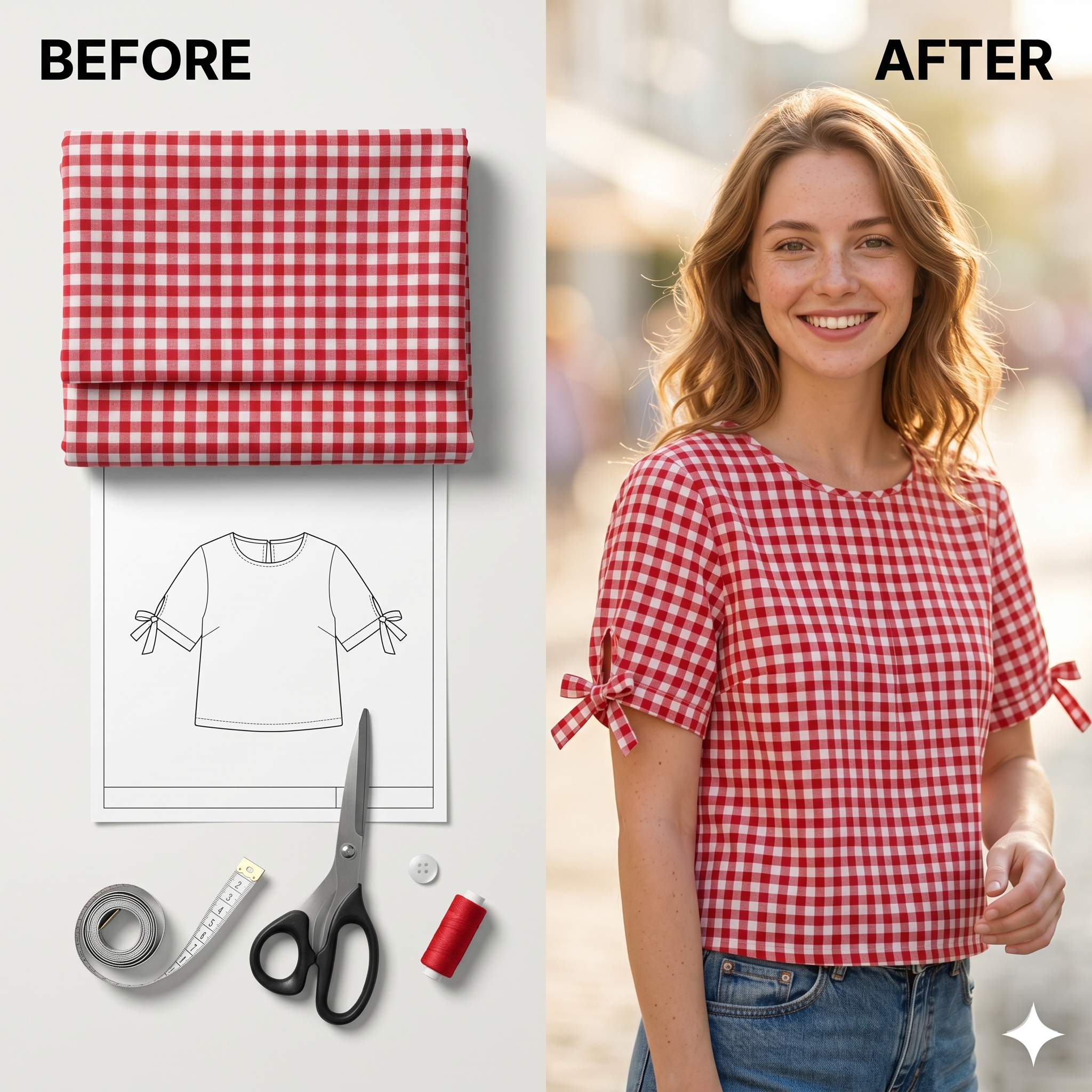 ✨ Gingham Bow Cuff Crop Top – Instant Download PDF Sewing Pattern