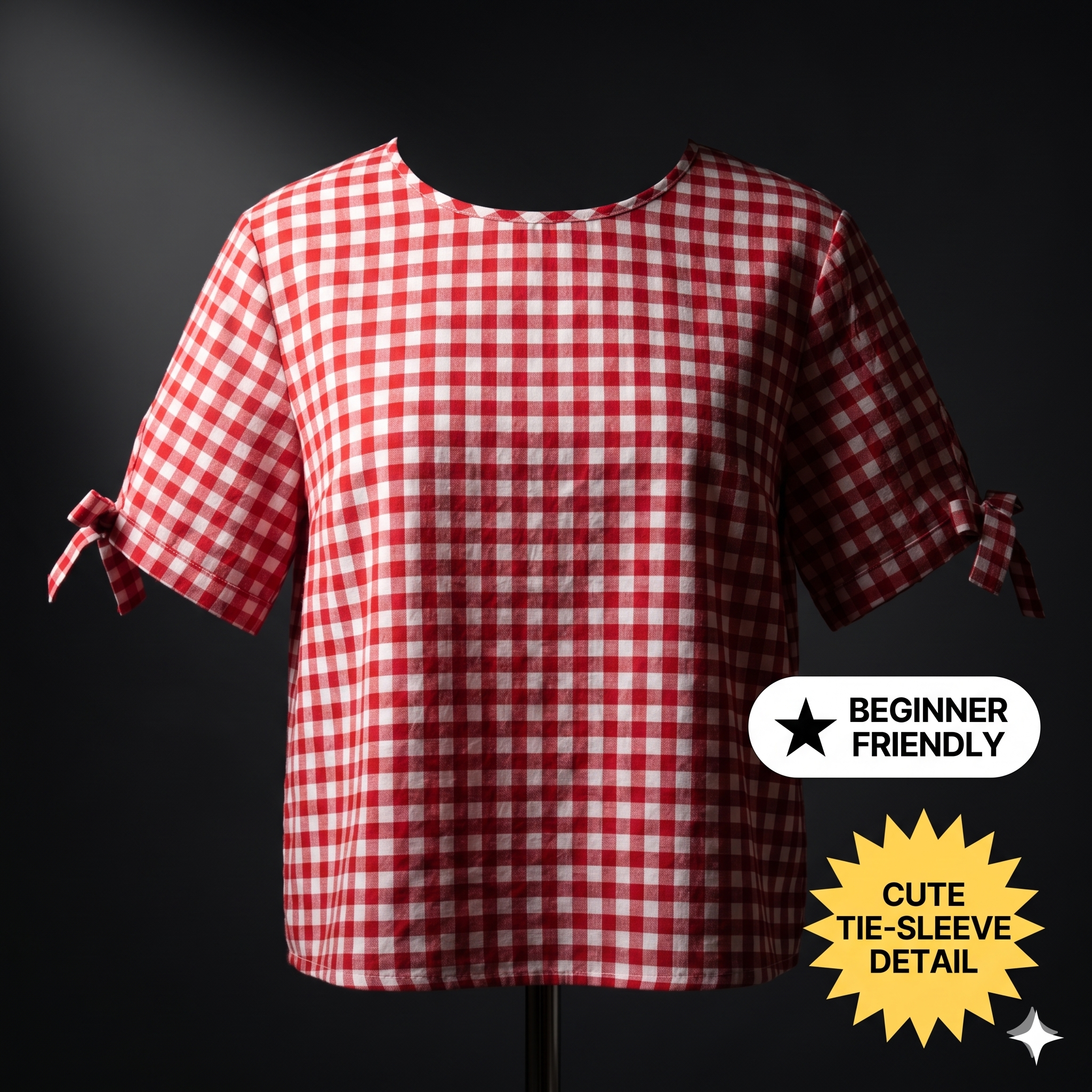 ✨ Gingham Bow Cuff Crop Top – Instant Download PDF Sewing Pattern