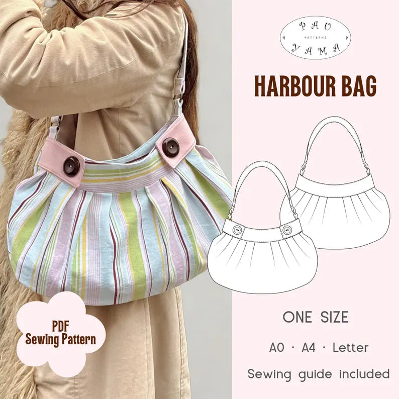 Harbour Bag Sewing Pattern | Pleated Shoulder Bag | Button Closure (Digital PDF)