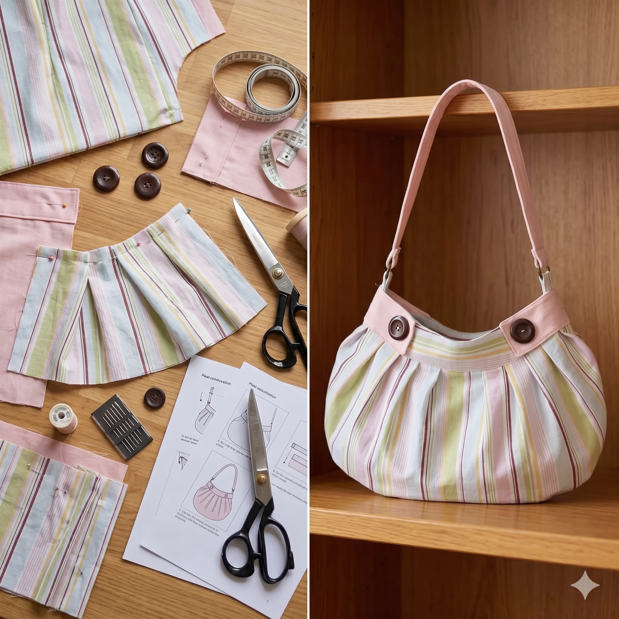 Harbour Bag Sewing Pattern | Pleated Shoulder Bag | Button Closure (Digital PDF)