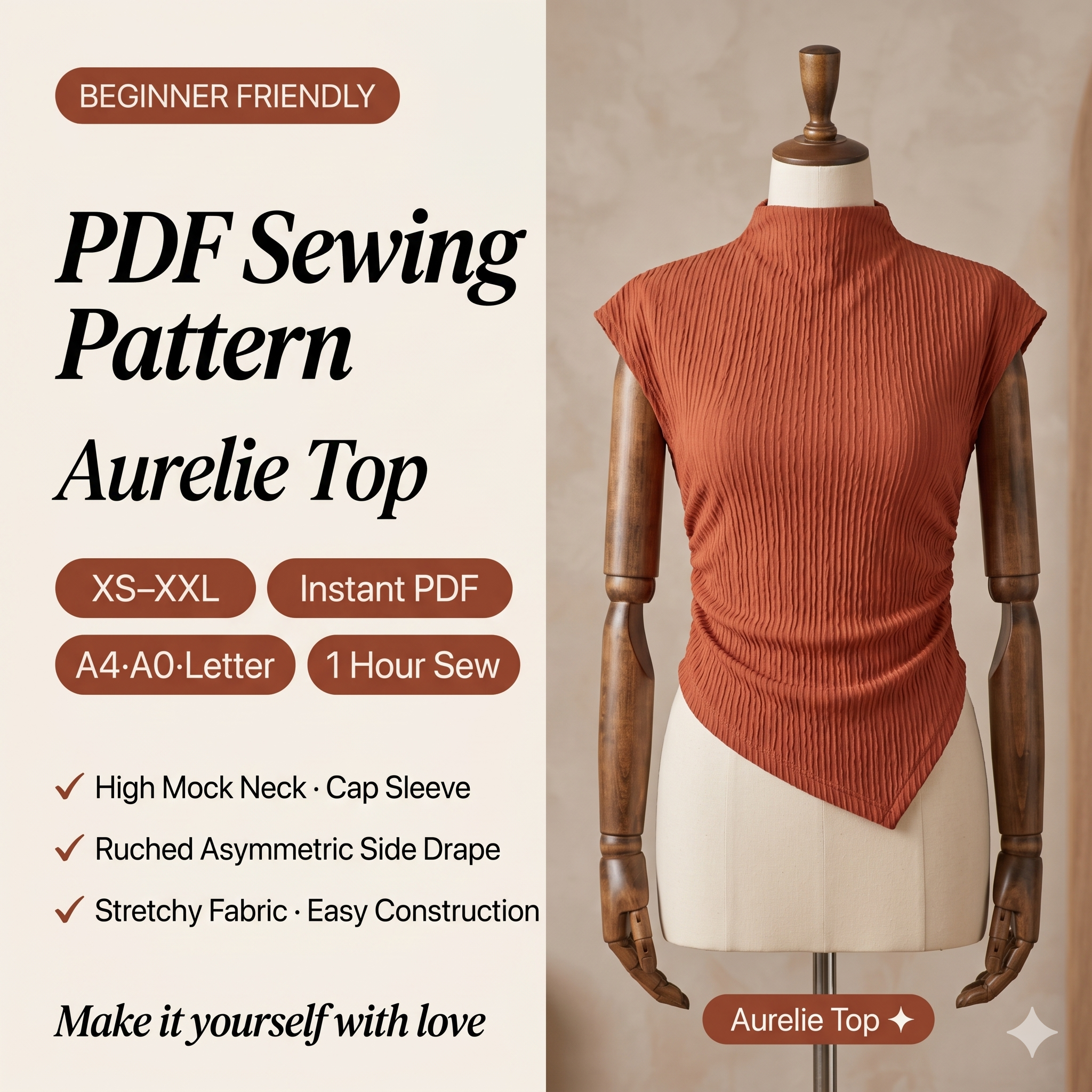 High Neck Asymmetric Top | XS-XXL | Instant Download | Easy Digital PDF | Sewing Pattern | Beginner Friendly
