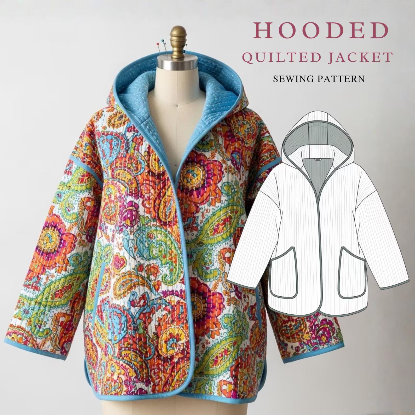 Hooded Quilted Jacket Sewing Pattern | Beginner friendly | Sizes XXS-4XL (Instant Download)
