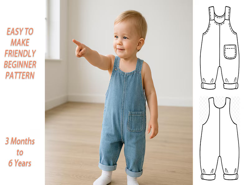 Kids Dungaree Sewing Pattern: pdf Toddler & Child Romper
