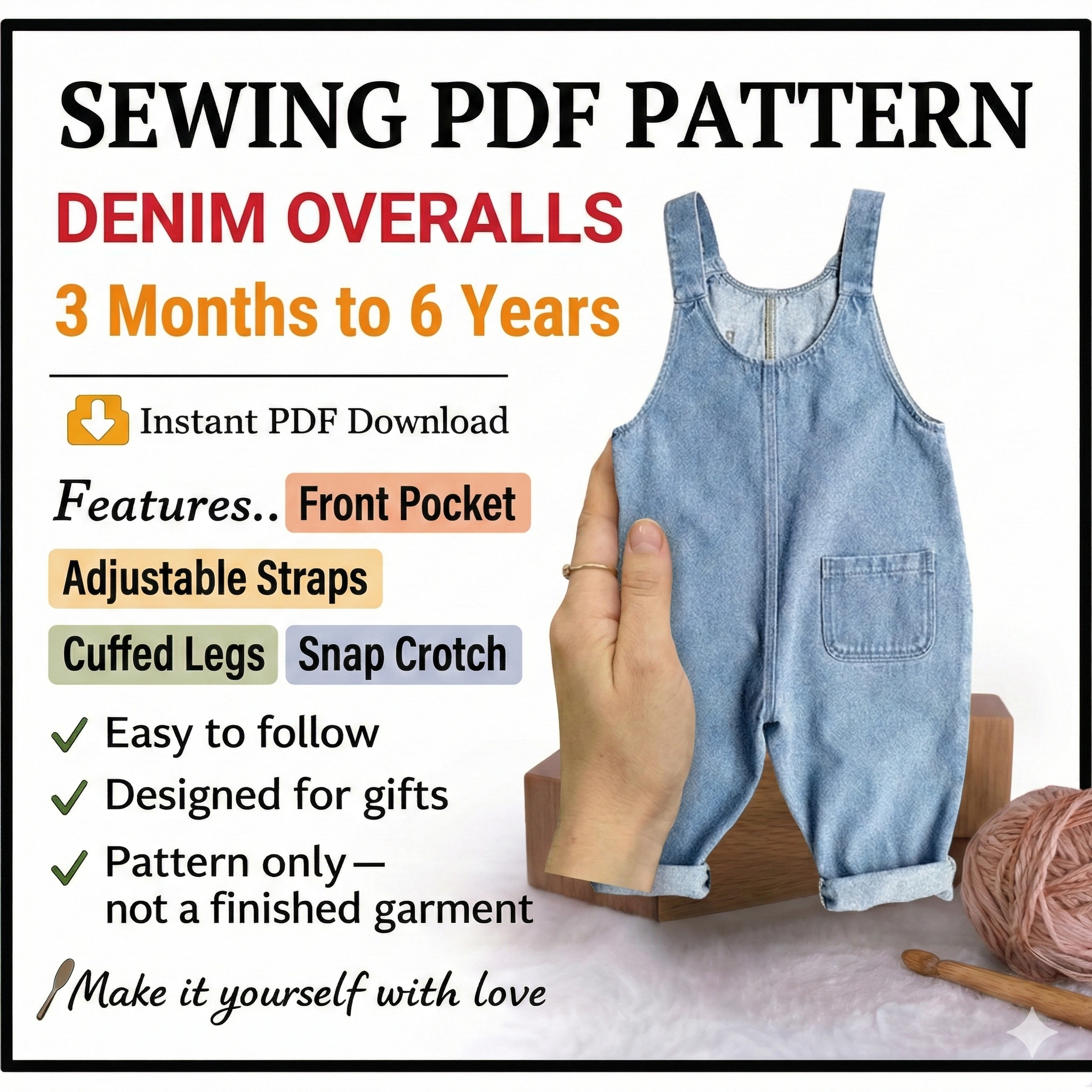 Kids Dungaree Sewing Pattern: pdf Toddler & Child Romper