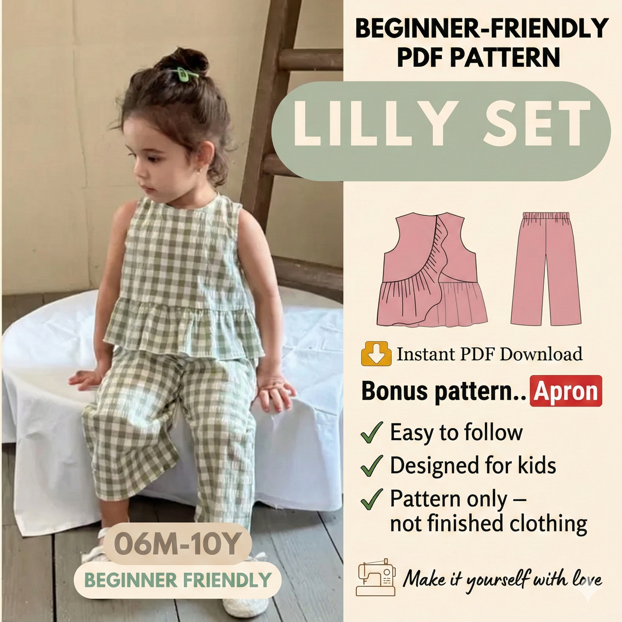 Kids Top and Pants Sewing Pattern PDF, Beginner Friendly Toddler Clothing Pattern Easy DIY Kids Outfit Pattern Top and Pants Pattern for Kids