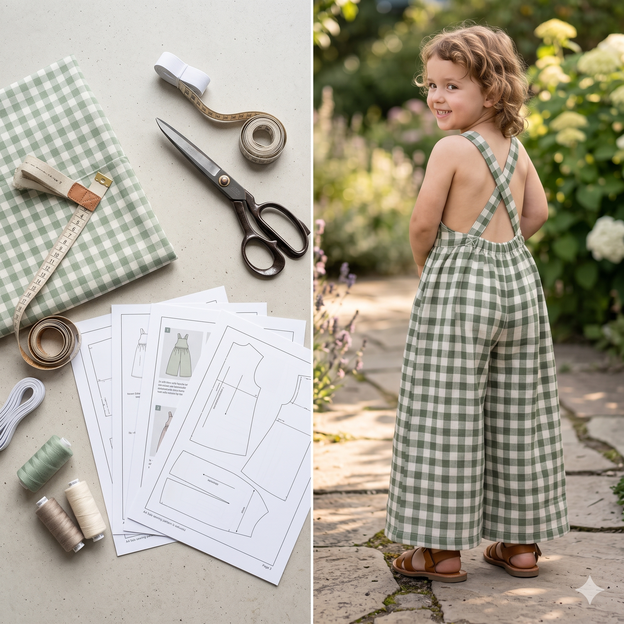 Kids Cross-Back Jumpsuit — Sewing Pattern (PDF) | Wide-Leg Toddler Romper 2Y–12Y
