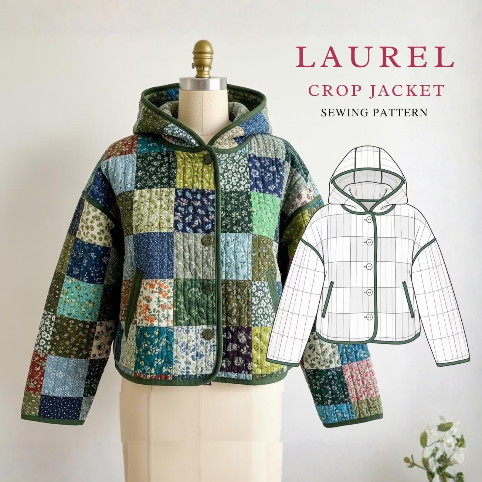 Laurel Crop Jacket Sewing Pattern | Beginner Friendly, Sizes XXS-4XL (Instant Download)