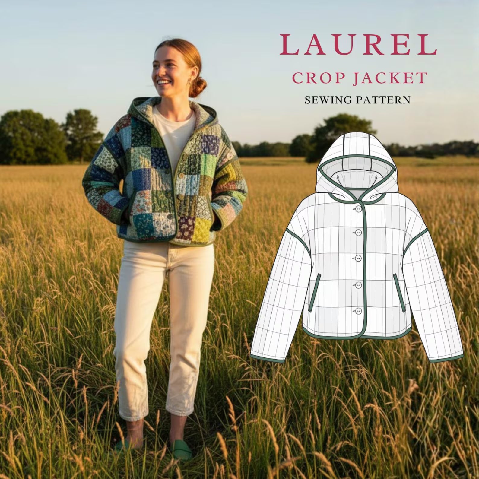 Laurel Crop Jacket Sewing Pattern | Beginner Friendly, Sizes XXS-4XL (Instant Download)