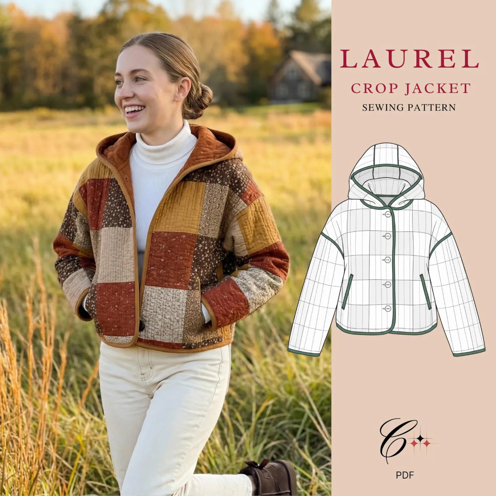 Laurel Crop Jacket Sewing Pattern | Beginner Friendly, Sizes XXS-4XL (Instant Download)