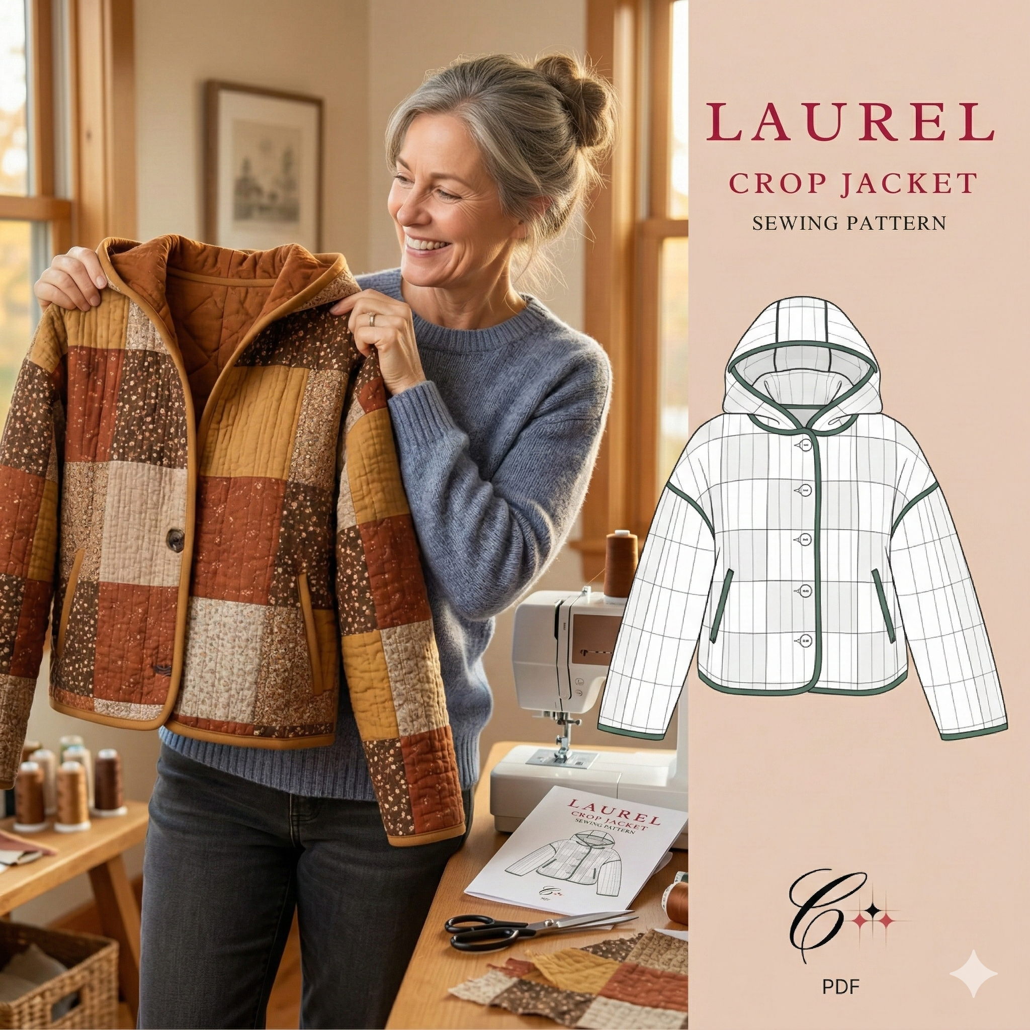 Laurel Crop Jacket Sewing Pattern | Beginner Friendly, Sizes XXS-4XL (Instant Download)