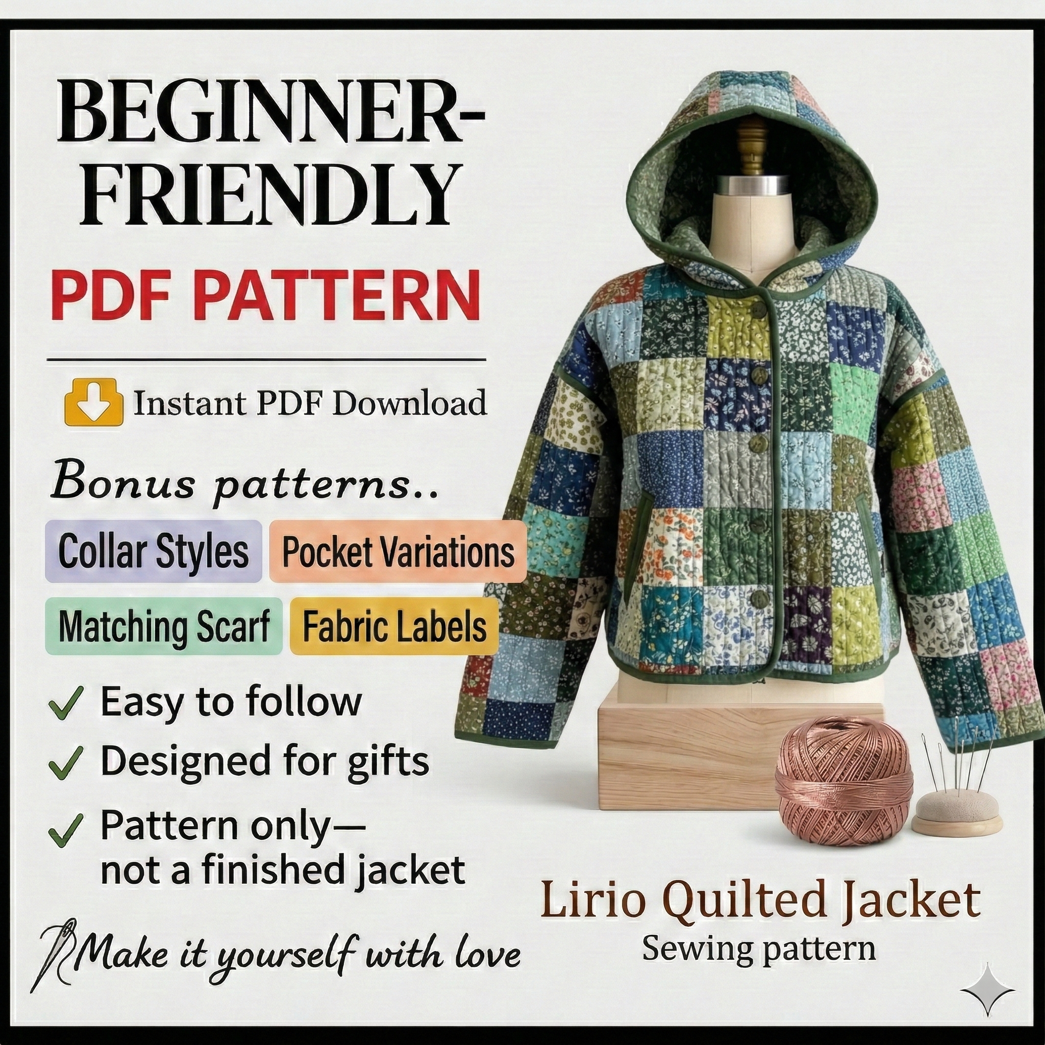 Laurel Crop Jacket Sewing Pattern | Beginner Friendly, Sizes XXS-4XL (Instant Download)