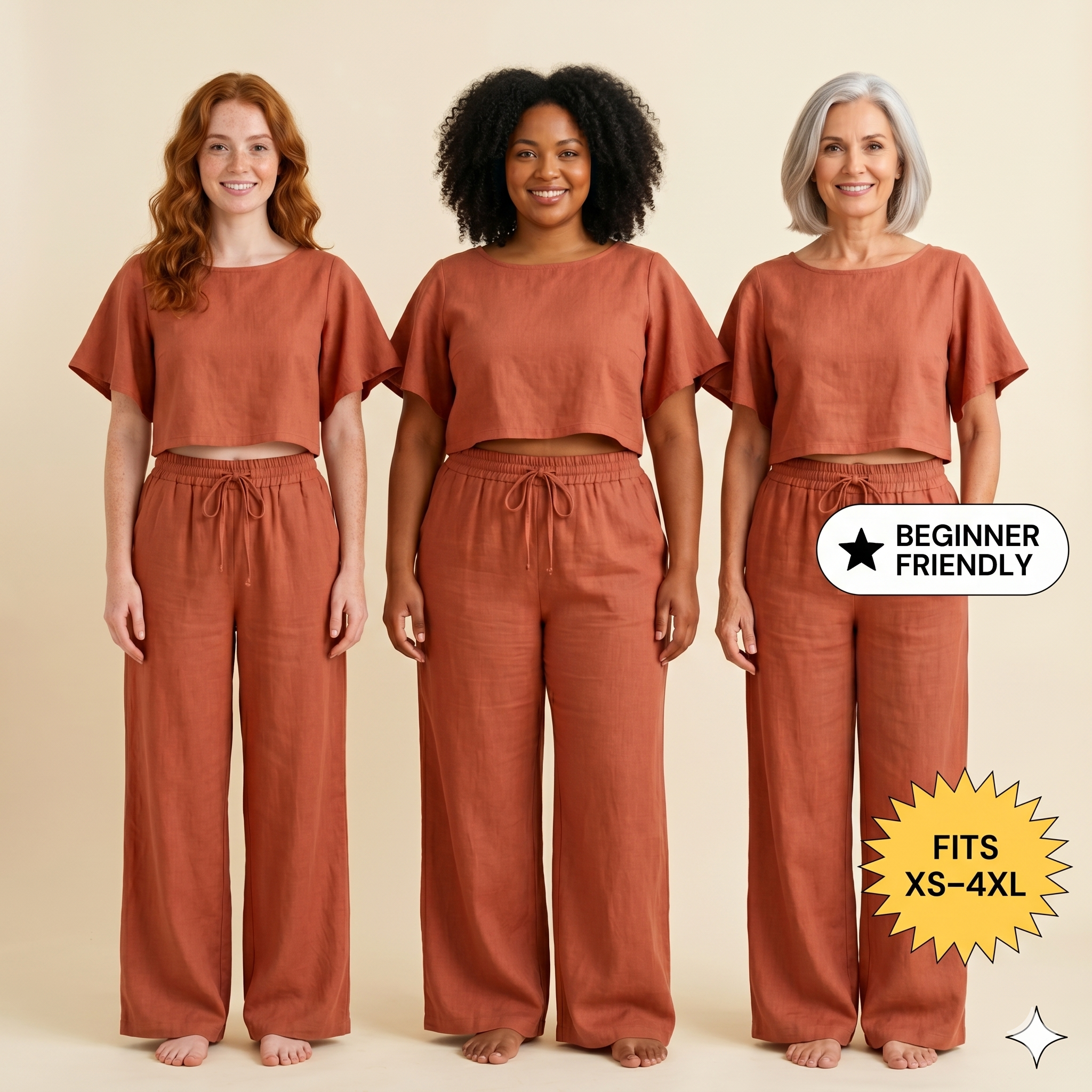 ✨ Linen Lounge Set – Cropped Top &amp; Palazzo Pants – Instant Download PDF Sewing Pattern