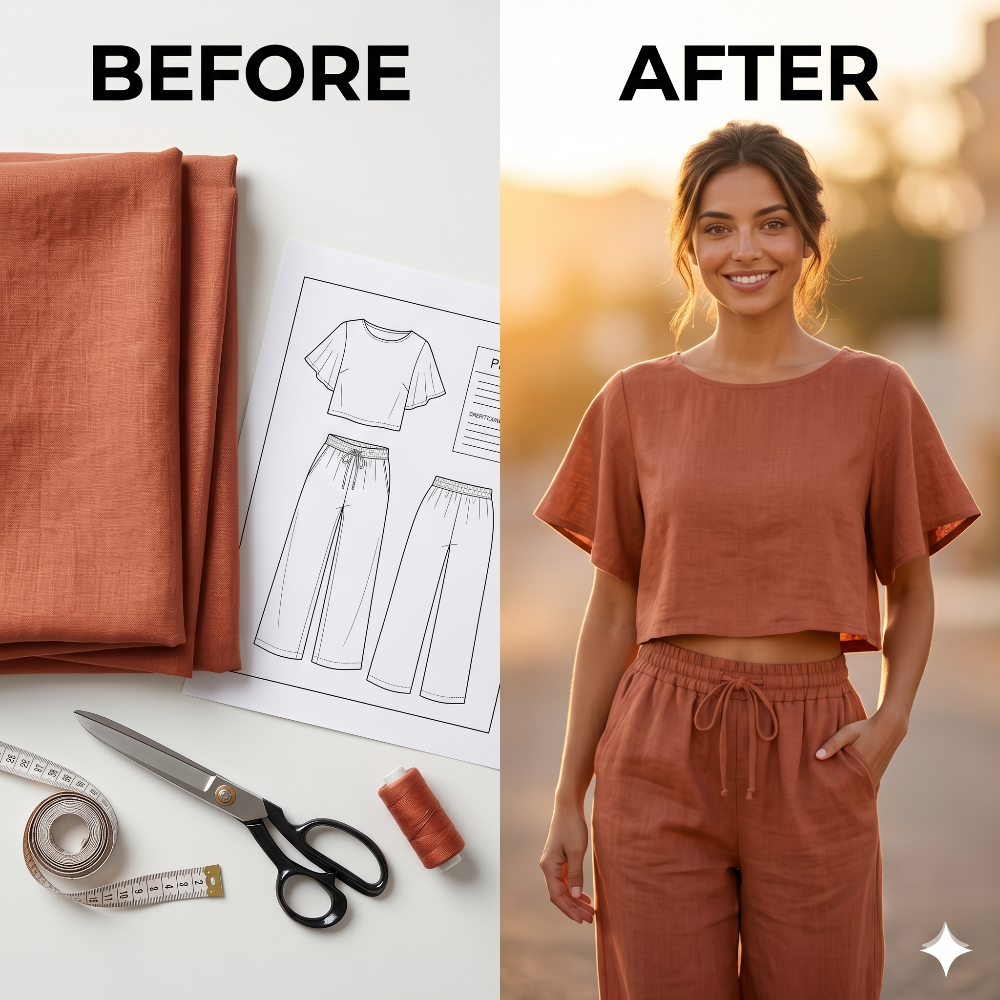 ✨ Linen Lounge Set – Cropped Top &amp; Palazzo Pants – Instant Download PDF Sewing Pattern