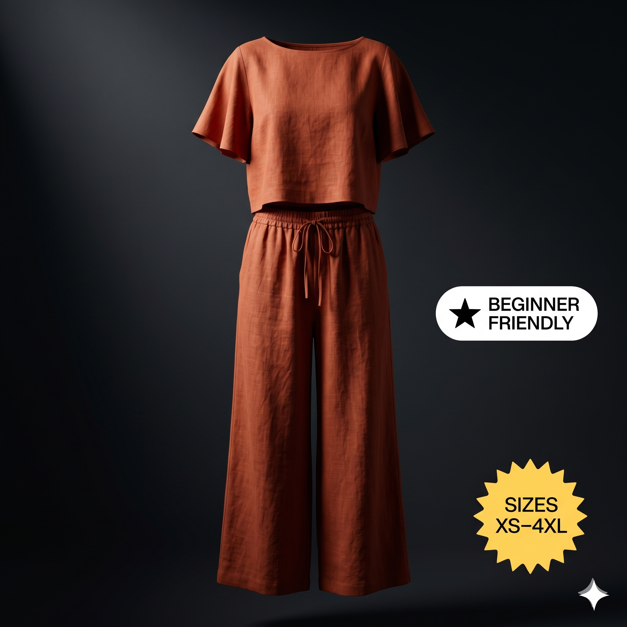 ✨ Linen Lounge Set – Cropped Top &amp; Palazzo Pants – Instant Download PDF Sewing Pattern