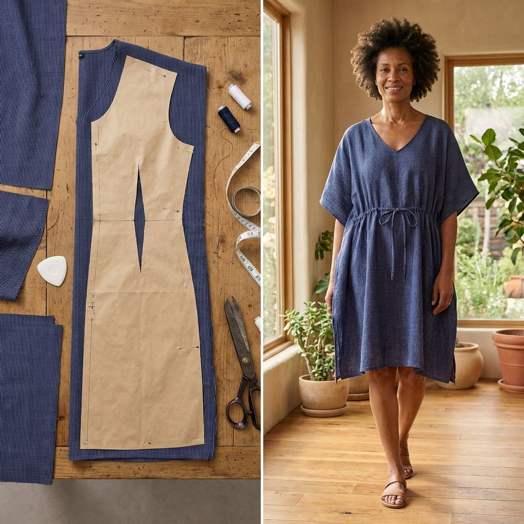 ✨ Striped Organic Cotton Gauze V-Neck Kaftan – Instant Download PDF Sewing Pattern