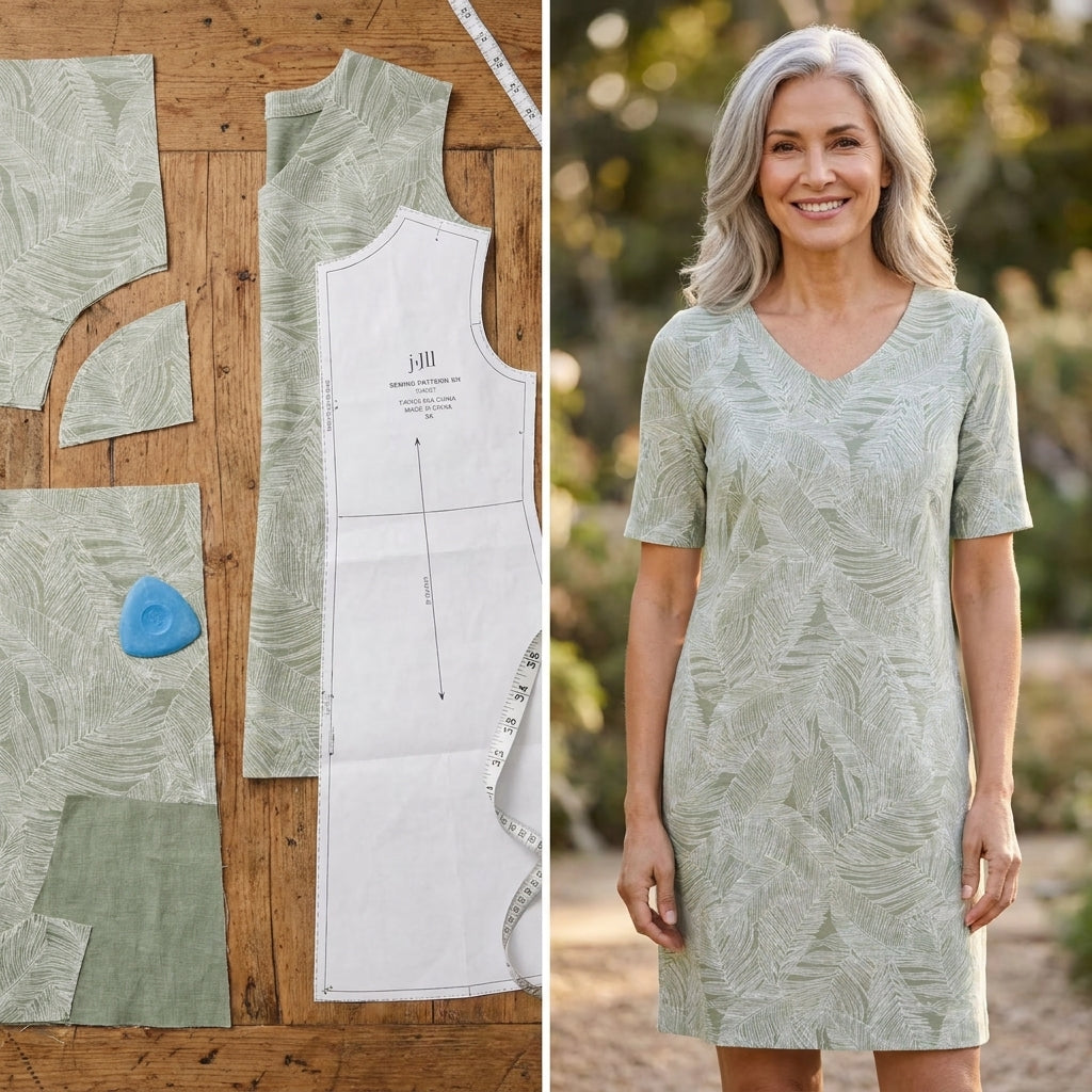 ✨ Botanical Print V-Neck Elbow Sleeve Tee – Instant Download PDF Sewing Pattern
